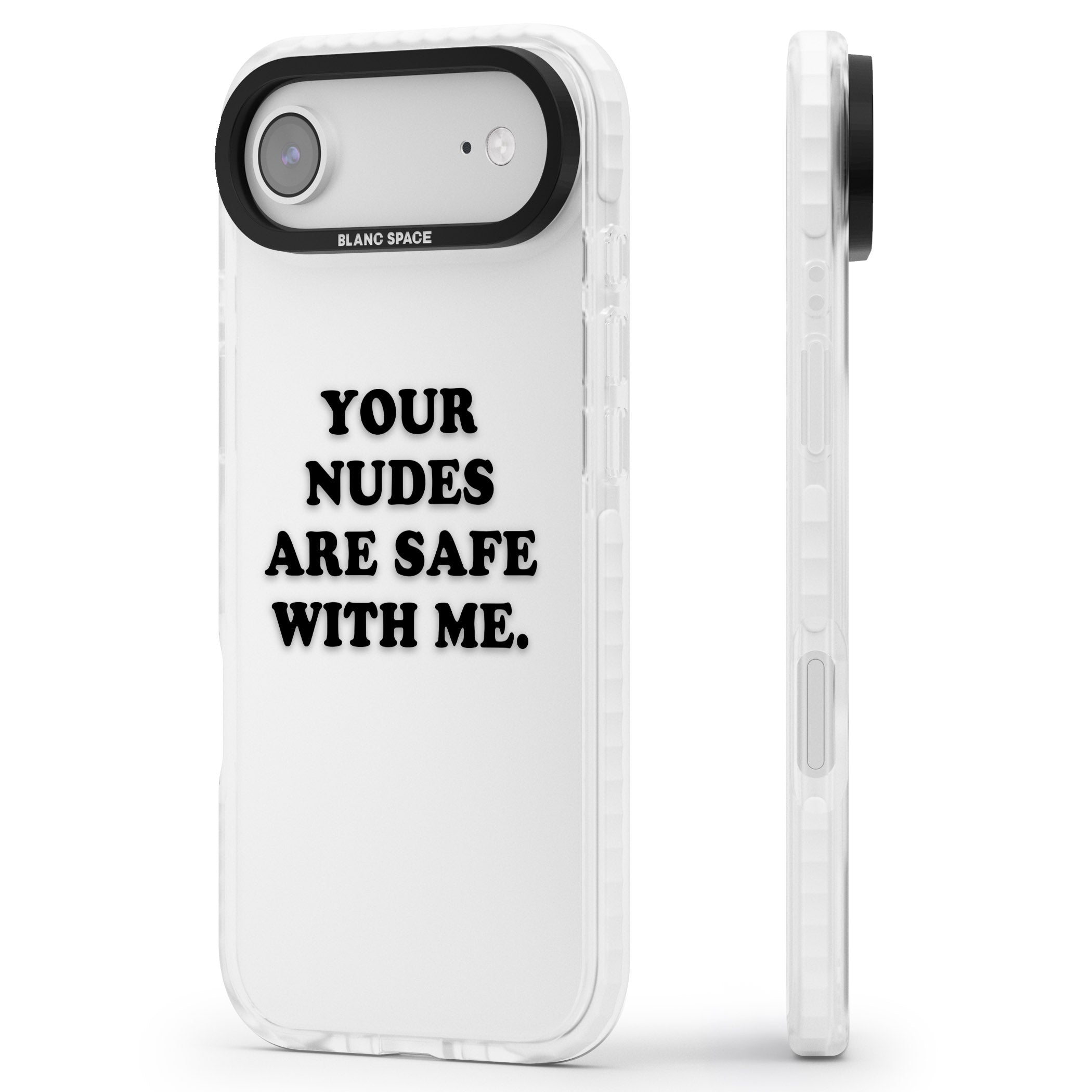 Your Nudes Are Safe Black iPhone 17 Air Impact Clear Phone Case Side Profile