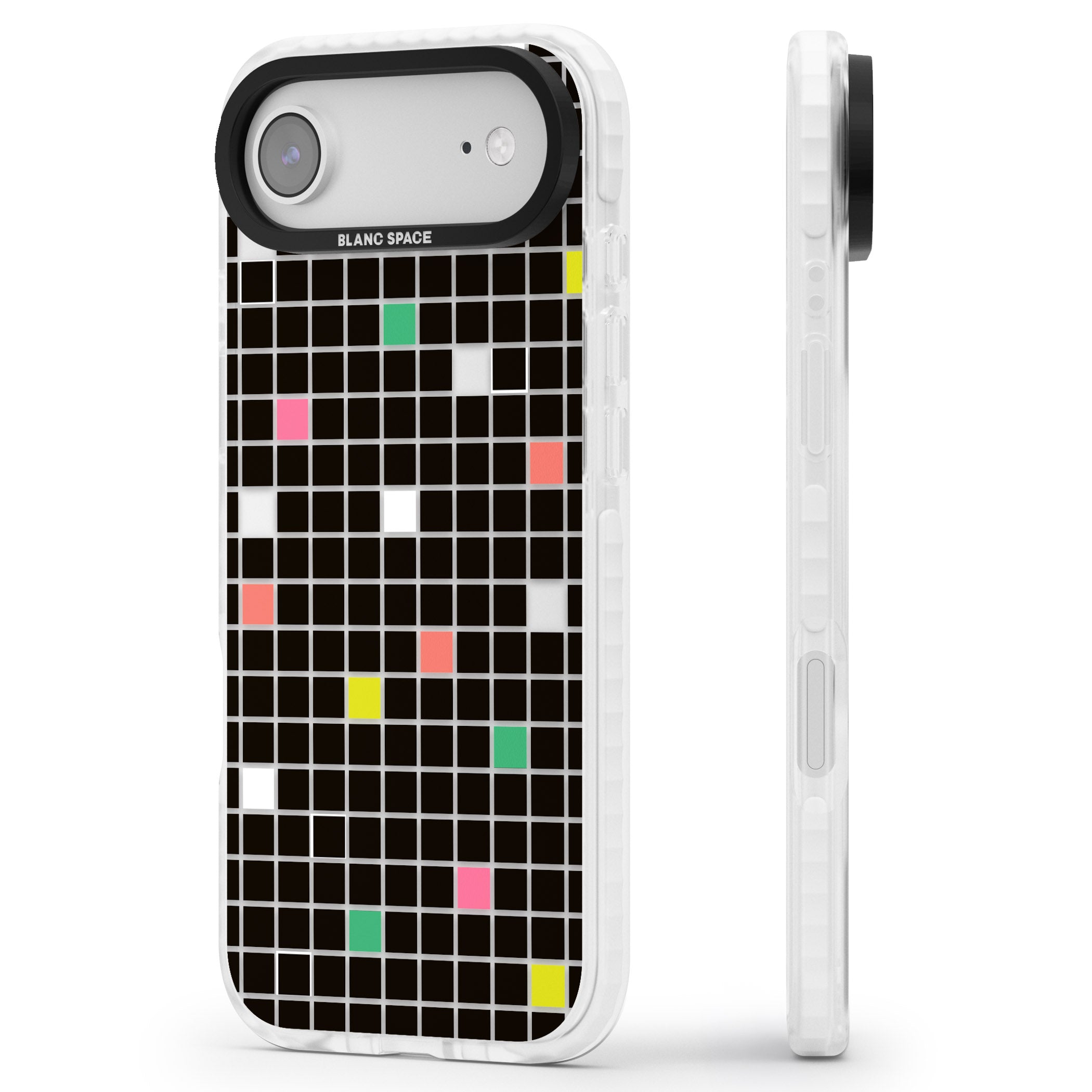 Vibrant Black Geometric Grid iPhone 17 Air Impact Clear Phone Case Side Profile
