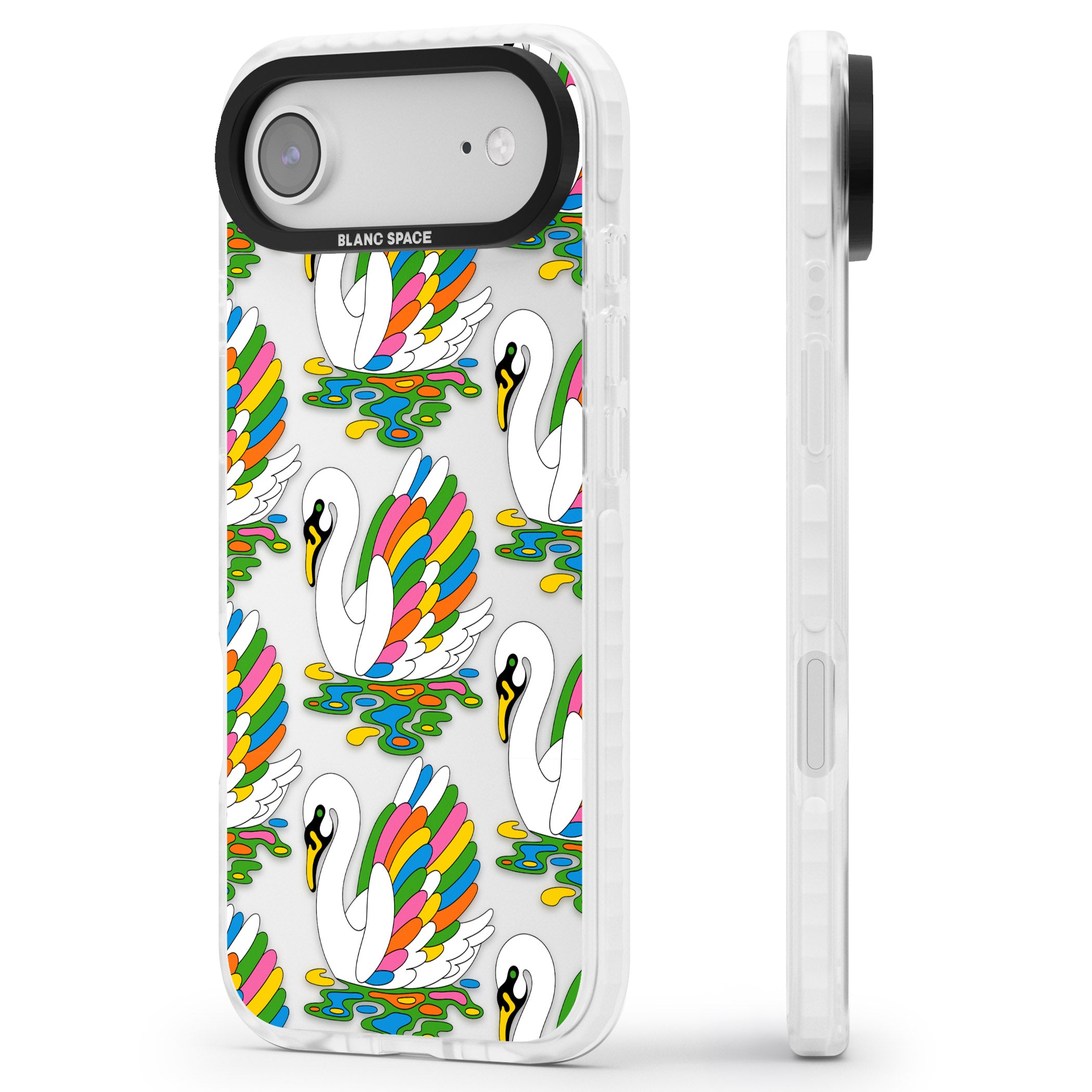 Colourful Swan Pattern iPhone 17 Air Impact Clear Phone Case Side Profile