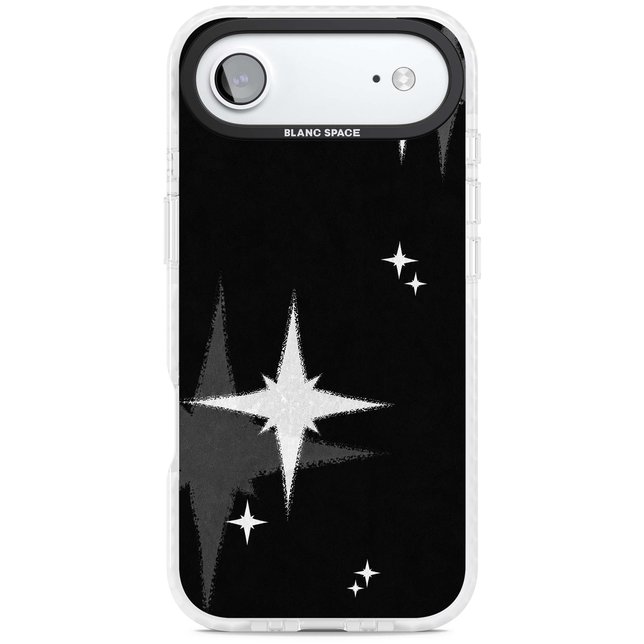 Black Sparkle celestial iPhone case featuring white sparkle stars on a black night sky background | Black Impact case for iPhone Air