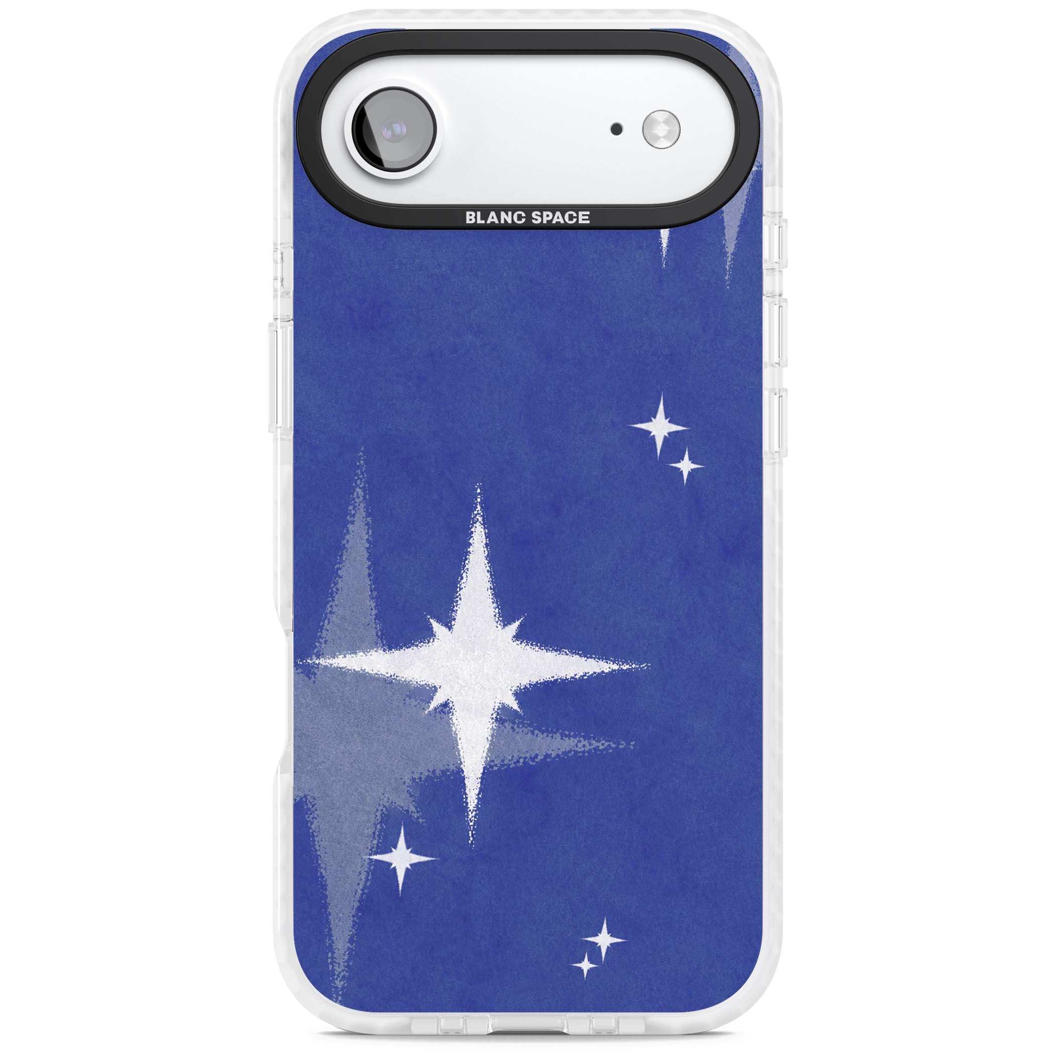Blue Sparkle celestial iPhone case featuring sparkling silver stars on a deep blue painterly night sky | Black Impact case for iPhone Air