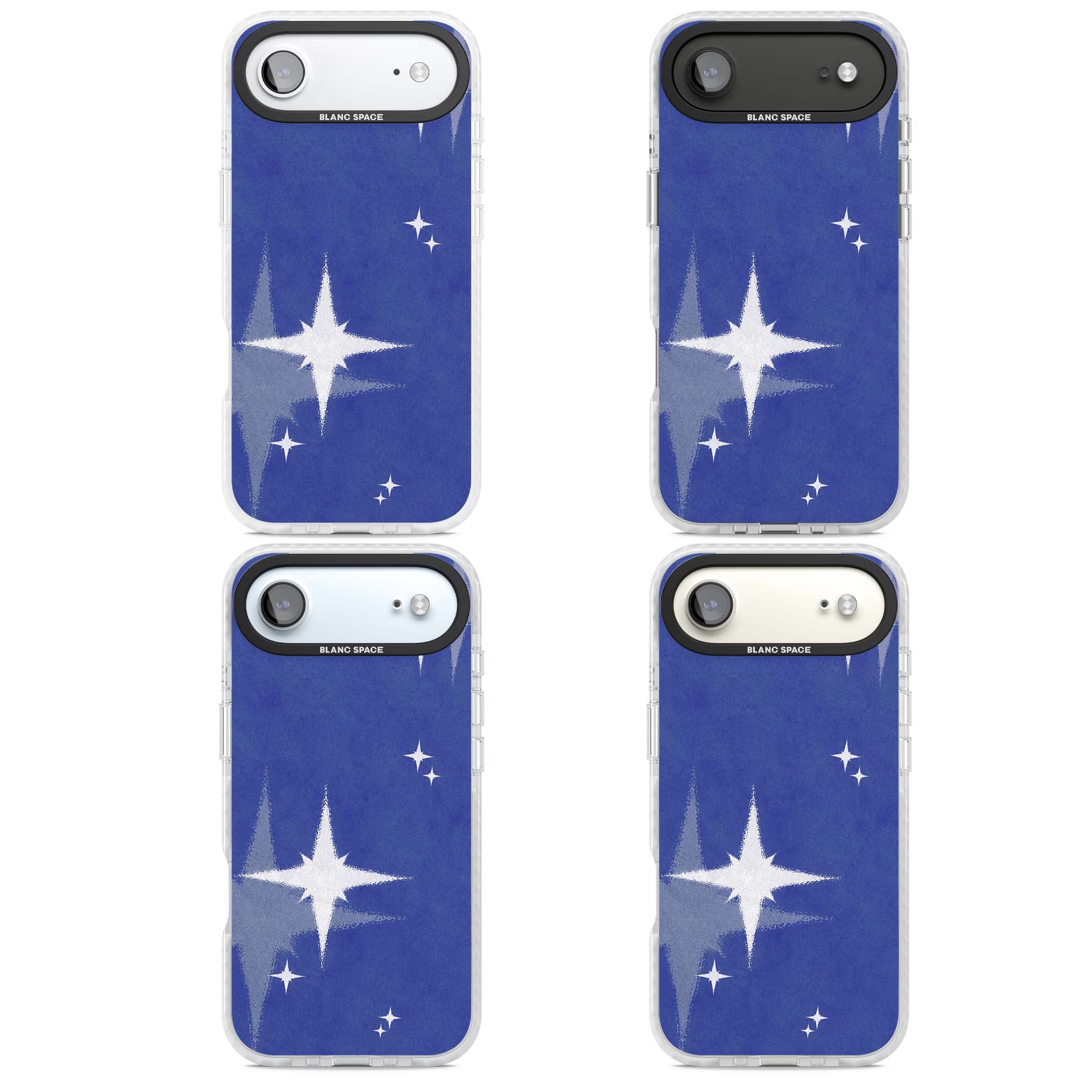 Blue Sparkle celestial iPhone case featuring sparkling silver stars on a deep blue painterly night sky | Black Impact case for iPhone Air