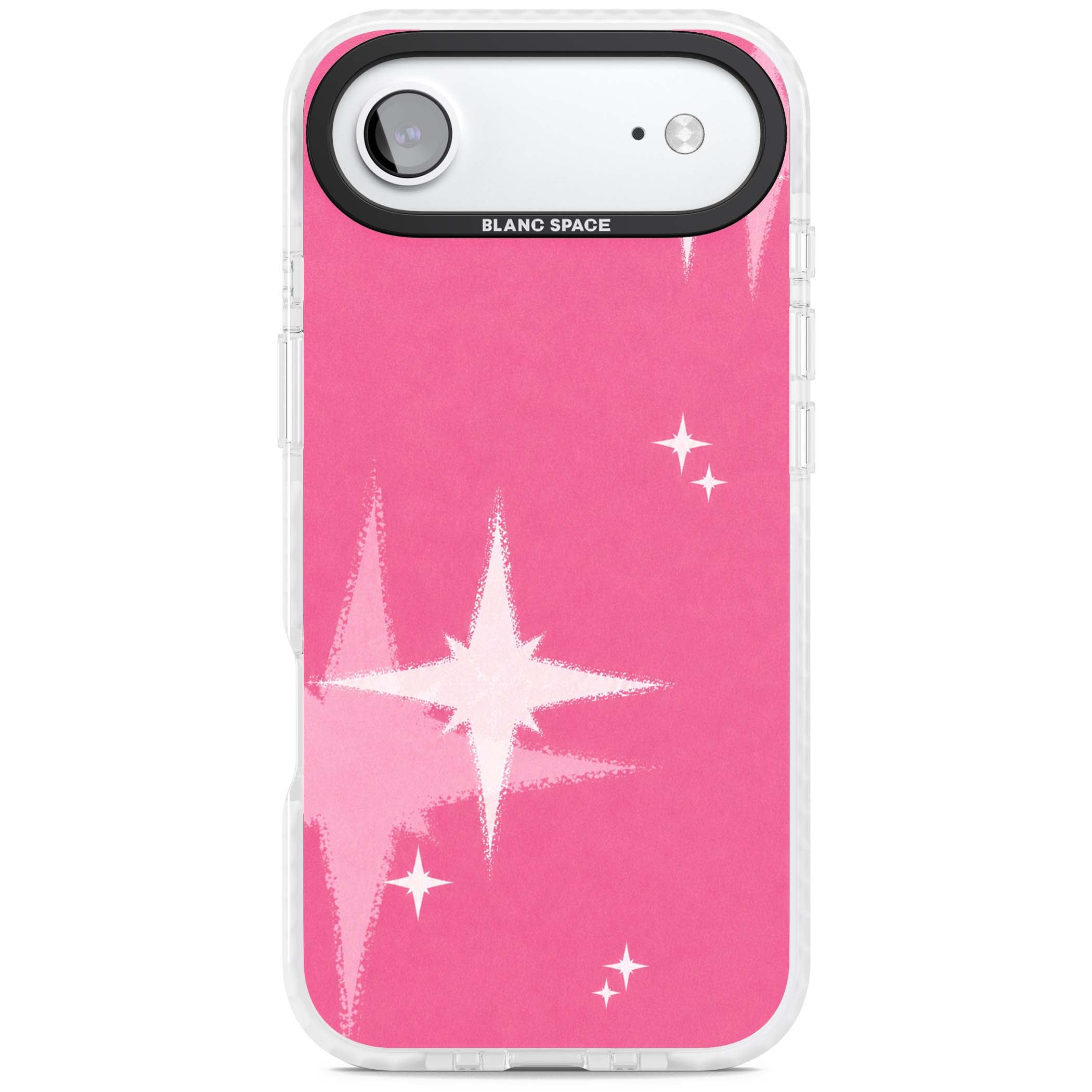 Pink Sparkle Y2K iPhone case featuring hot pink background with shimmering white starburst pattern | Black Impact case for iPhone Air