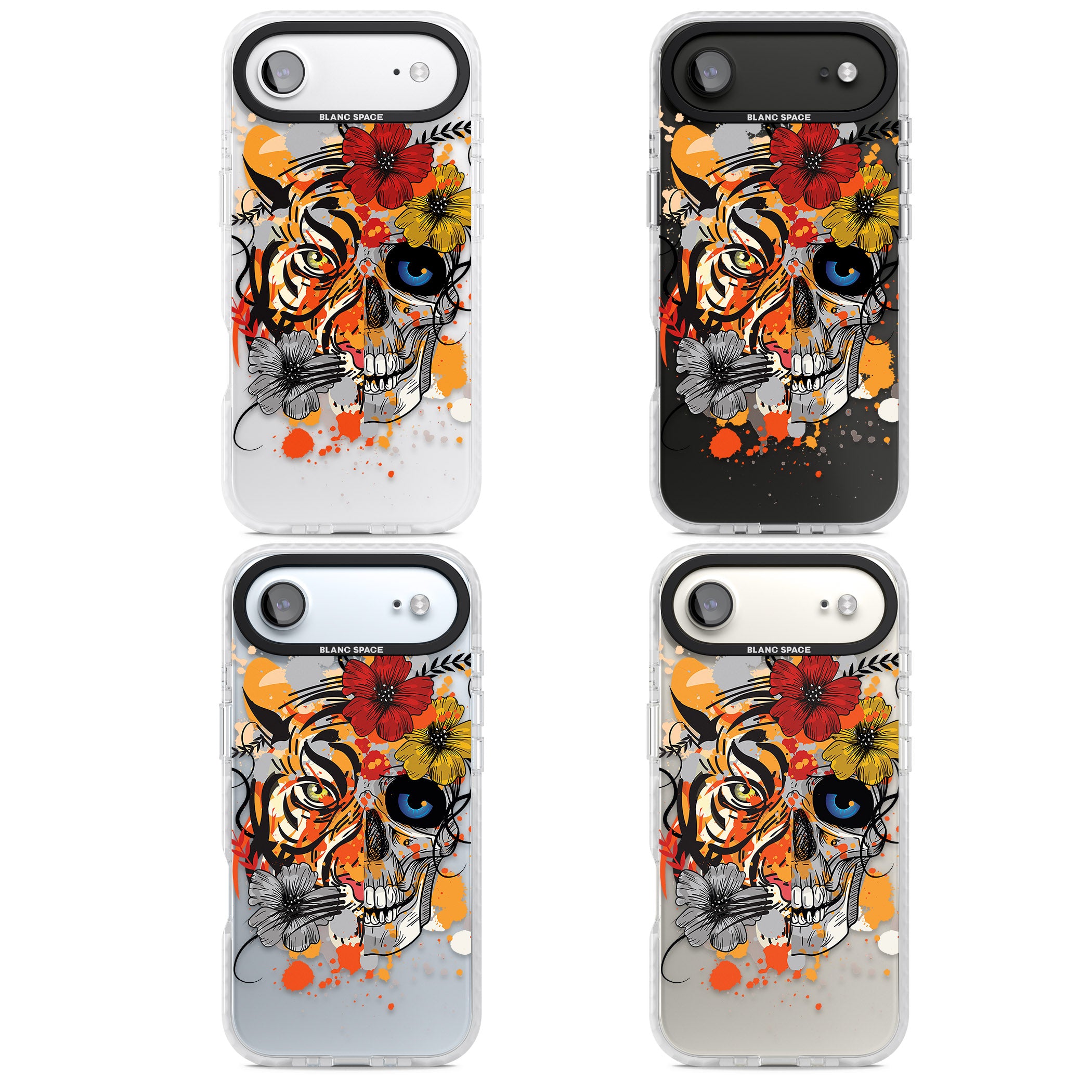 Sugar Skull Tiger Floral iPhone 17 Air Impact Clear Phone Case APT Impact Protection