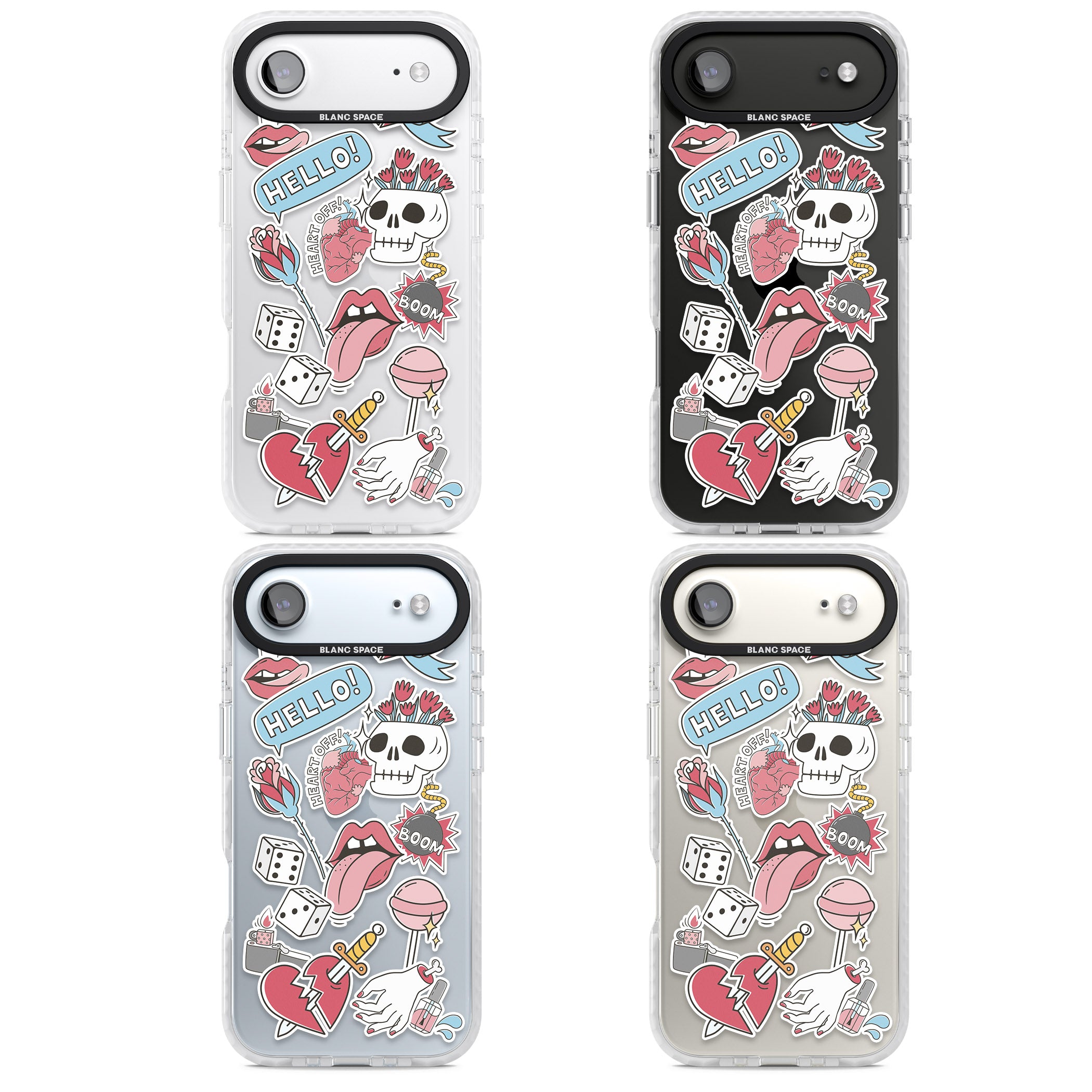 Skull & Flowers Stickers iPhone 17 Air Impact Clear Phone Case APT Impact Protection