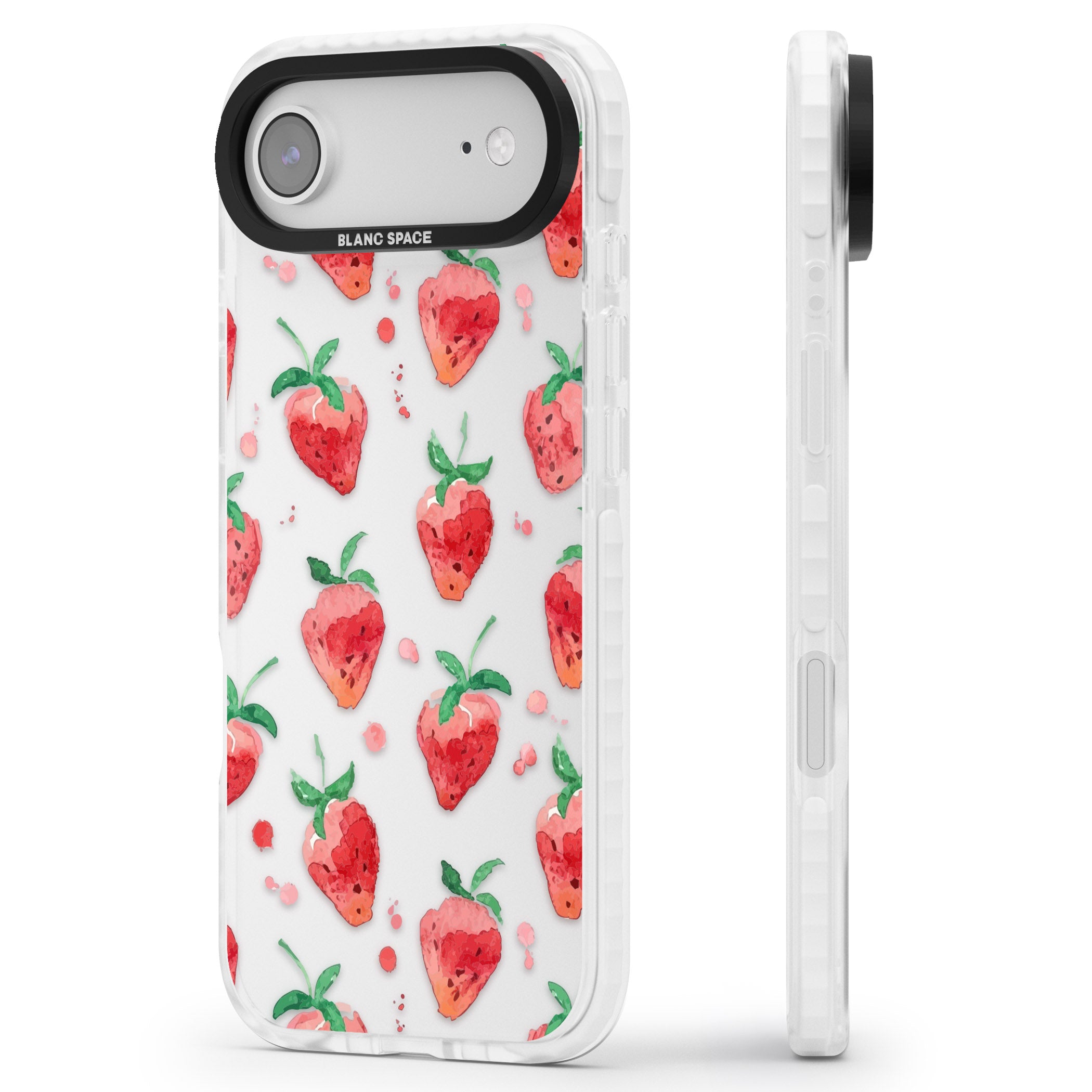 Strawberry Watercolour iPhone 17 Air Impact Clear Phone Case Side Profile