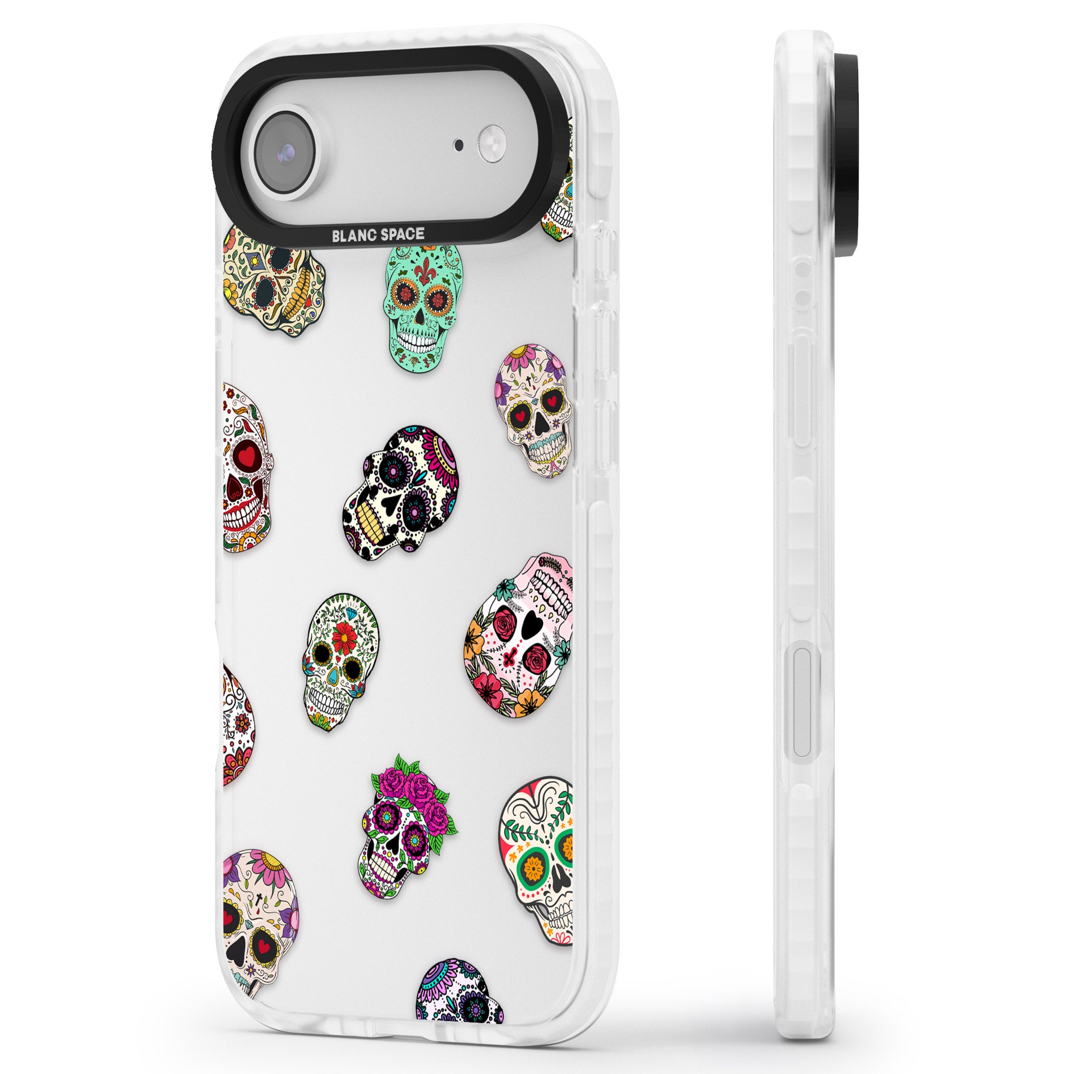Mixed Sugar Skull Pattern iPhone 17 Air Impact Clear Phone Case Side Profile