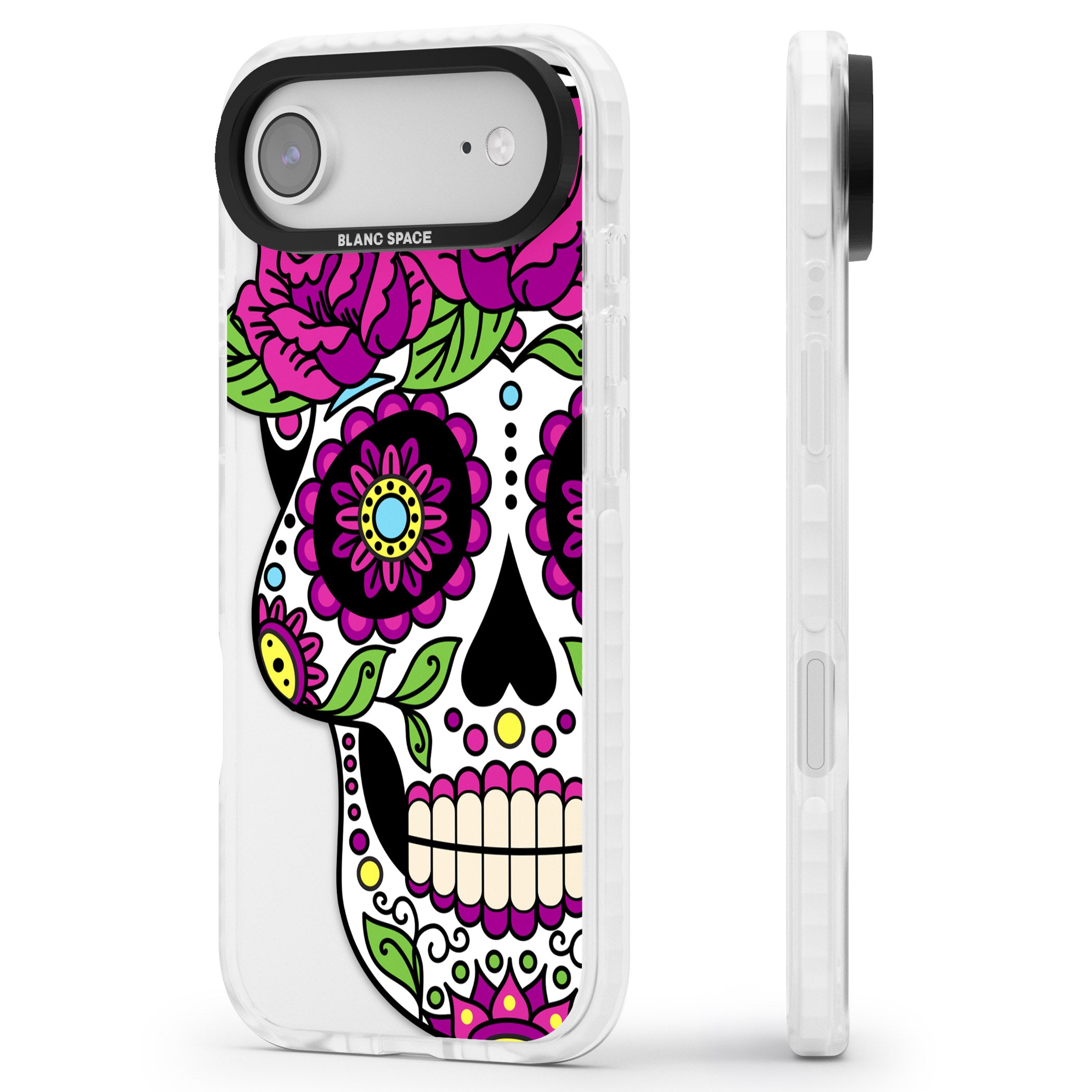 Purple Floral Sugar Skull iPhone 17 Air Impact Clear Phone Case Side Profile