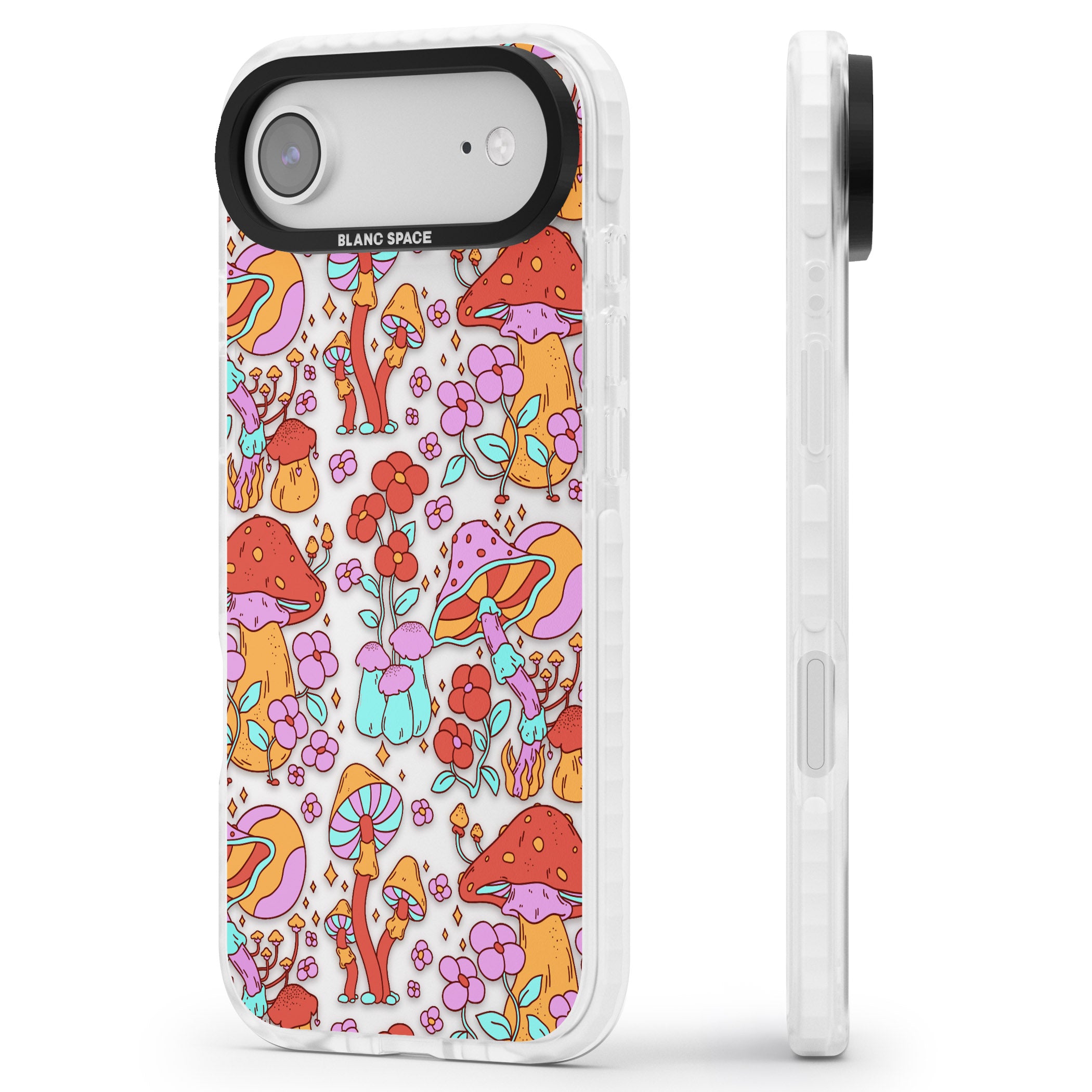 Psychedelic Flowers & Mushrooms iPhone 17 Air Impact Clear Phone Case Side Profile