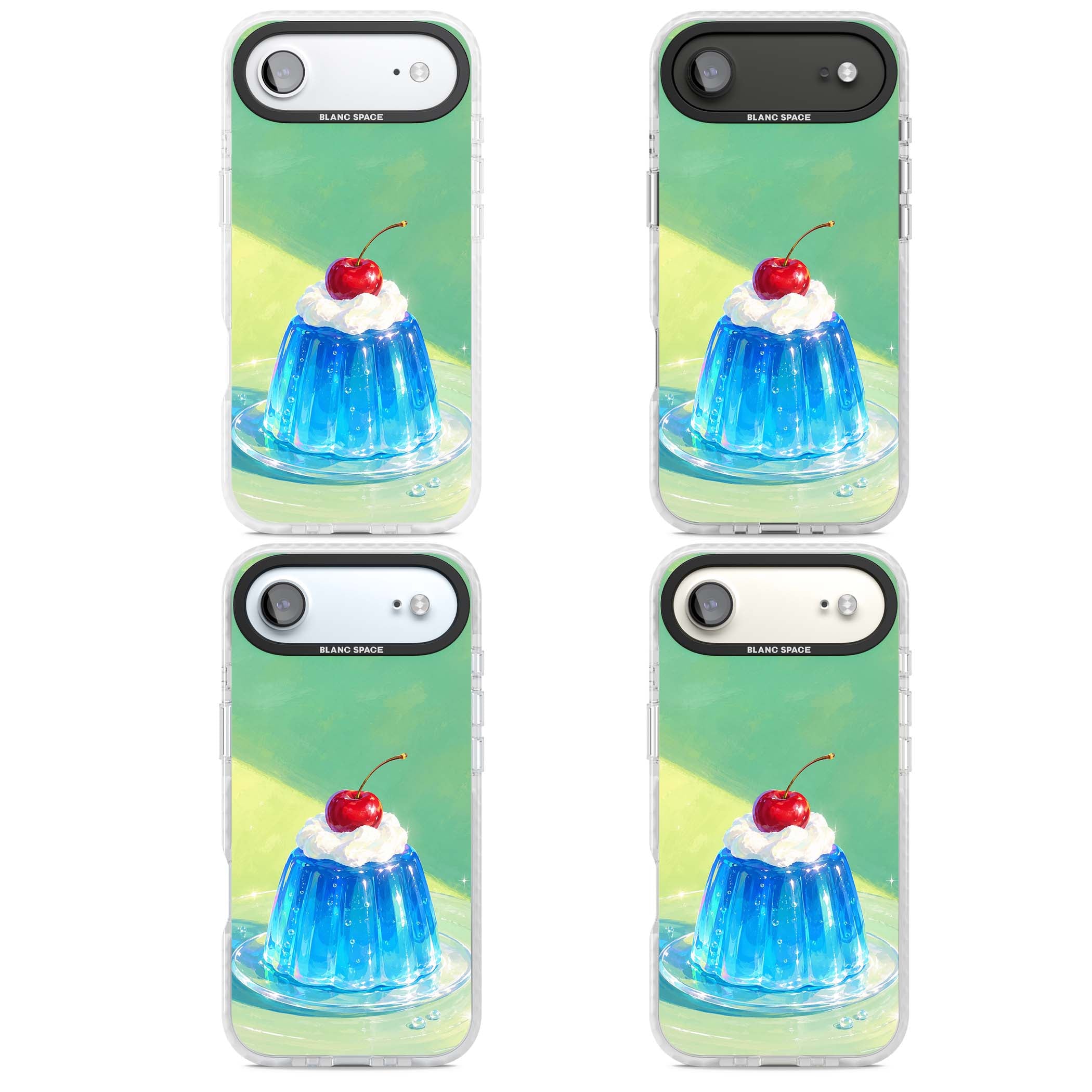 Cherry Jelly kawaii dessert iPhone case featuring blue jelly pudding, whipped cream and a red cherry | Black Impact case for iPhone Air