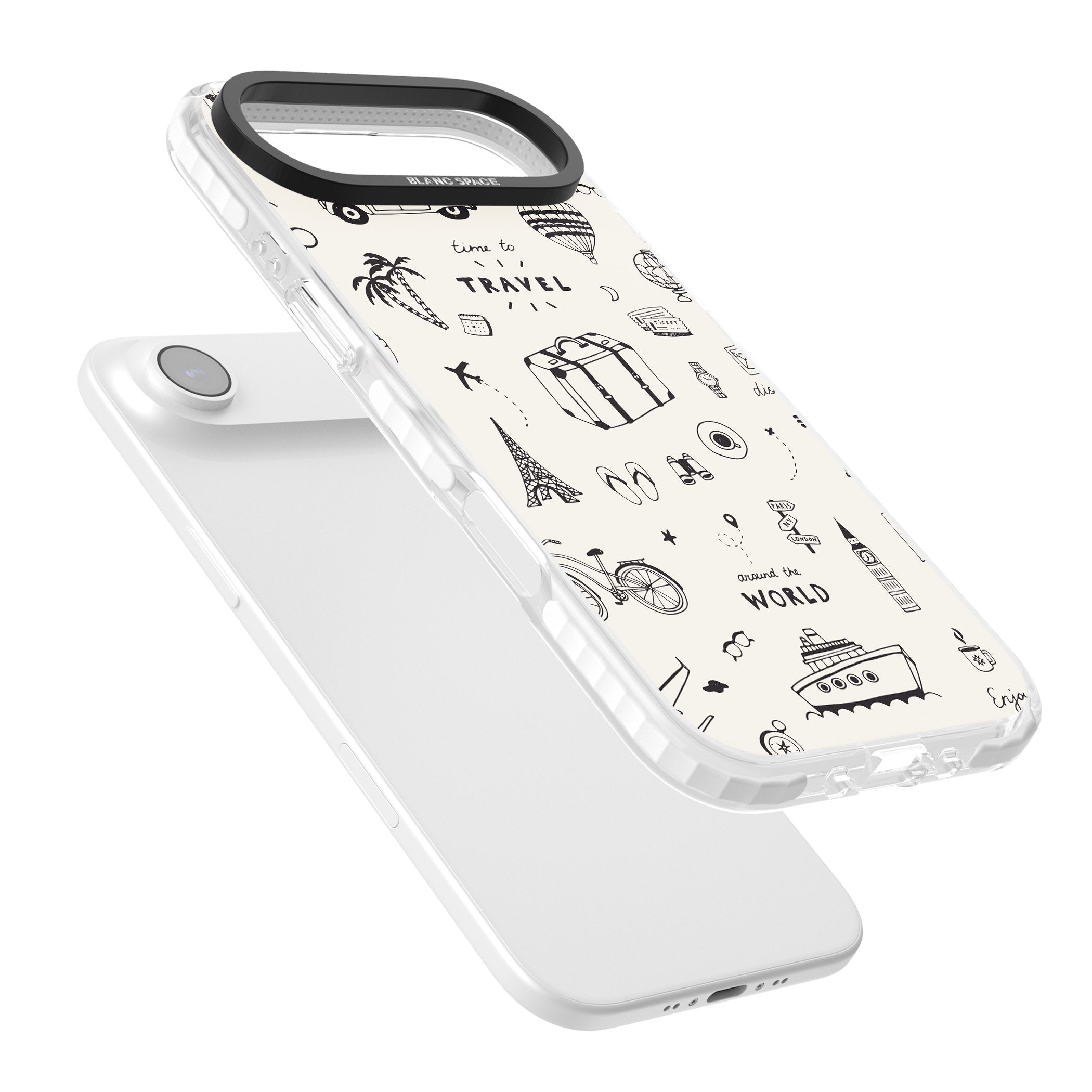 Cute Travel Pattern, White On iPhone 17 Air Impact Clear Phone Case Colours