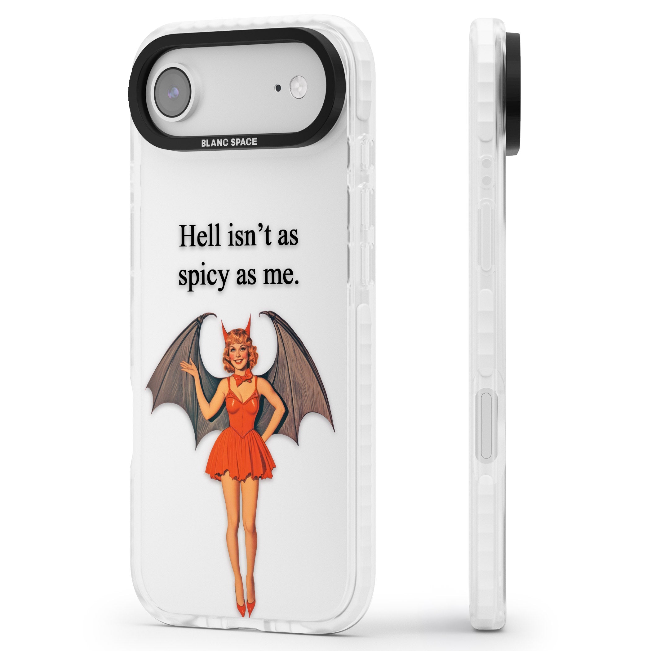 Hell Isnt As Spicy As Me iPhone 17 Air Impact Clear Phone Case Side Profile