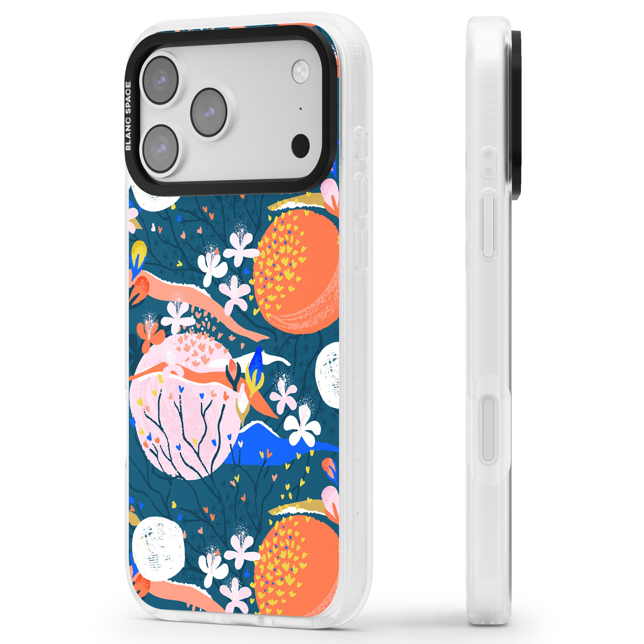 Vibrant Coral Pattern iPhone 17 Pro Max Impact Air Clear Phone Case Side Profile