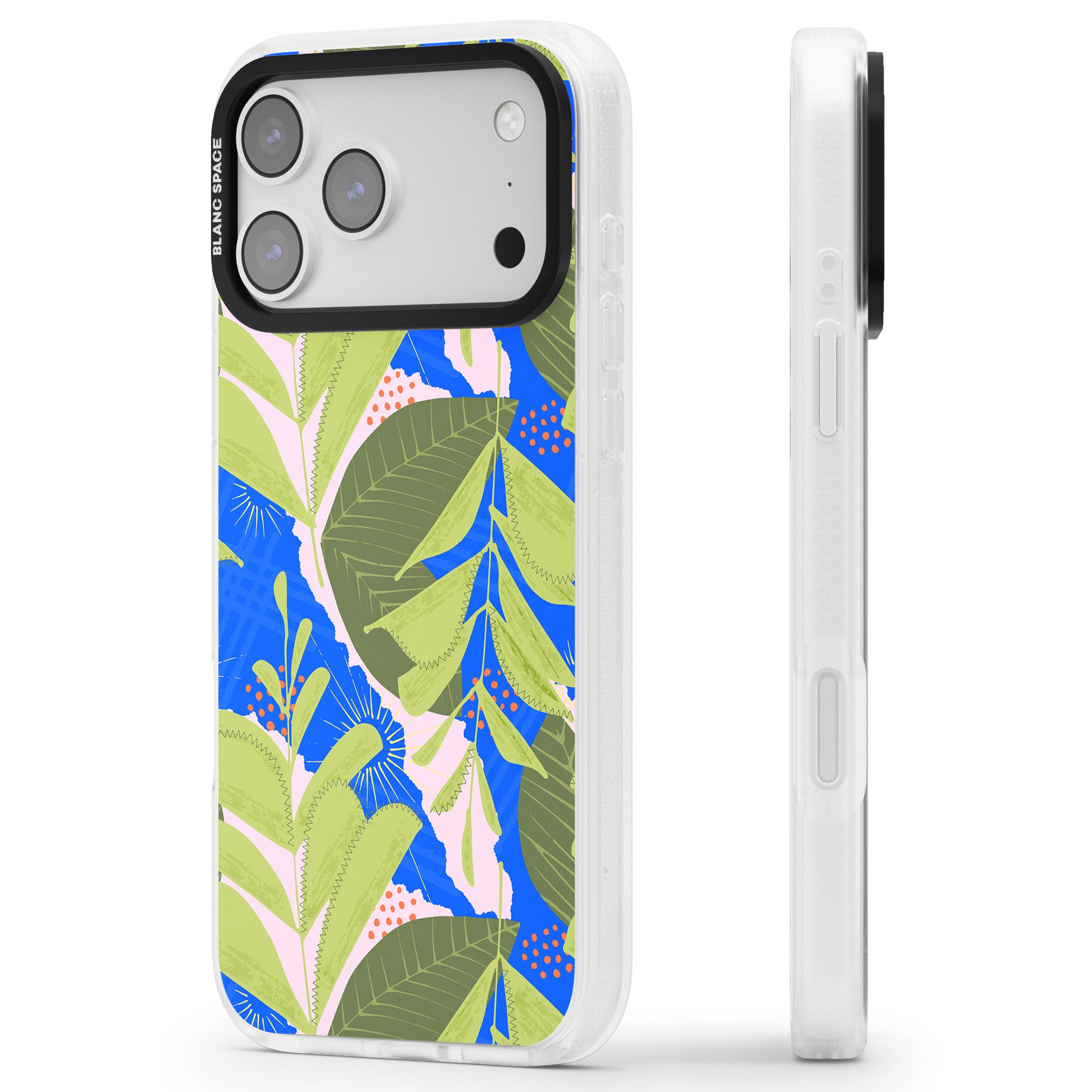 Fern Leaves Abstract Pattern iPhone 17 Pro Max Impact Air Clear Phone Case Side Profile