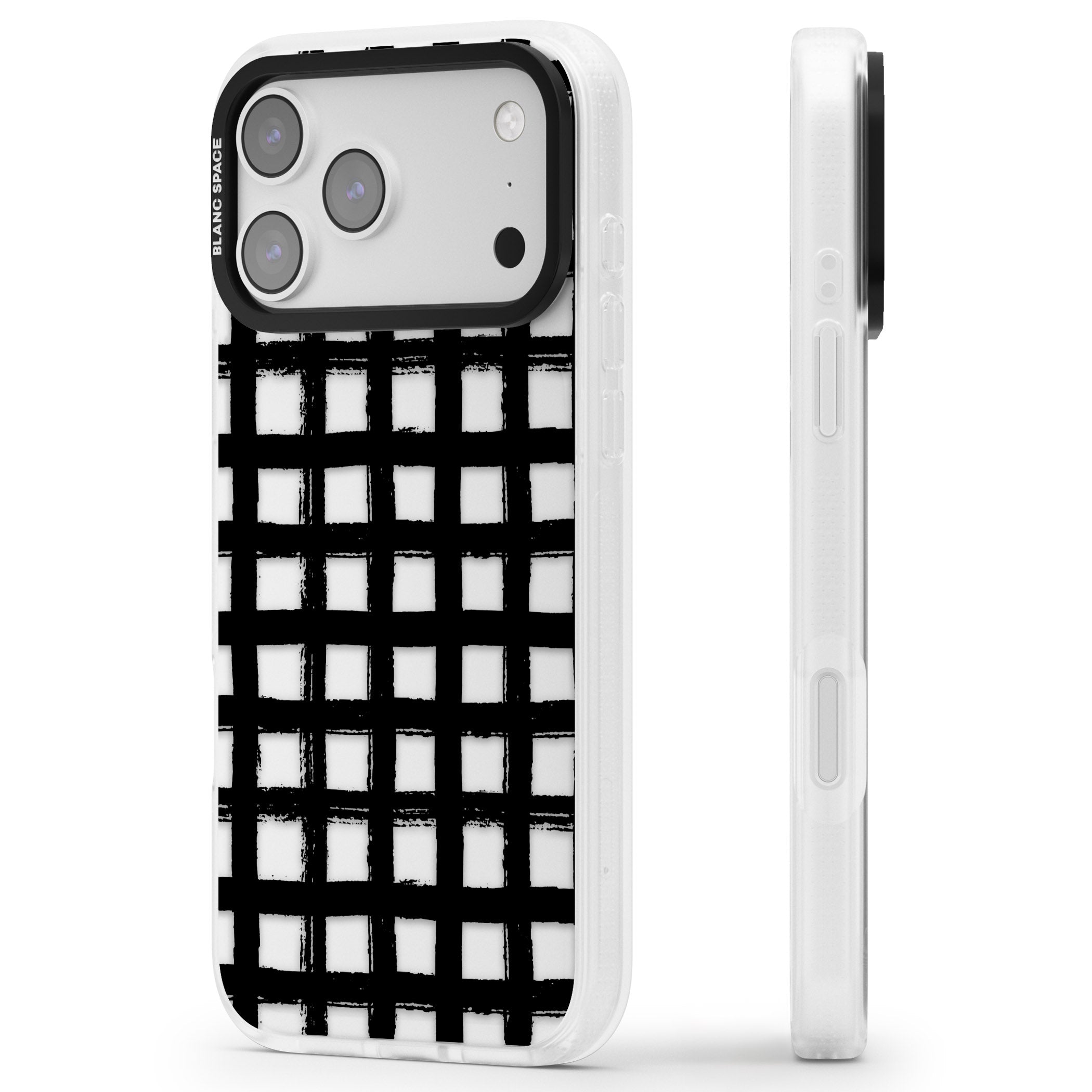Messy Black Grid Clear iPhone 17 Pro Max Impact Air Clear Phone Case Side Profile