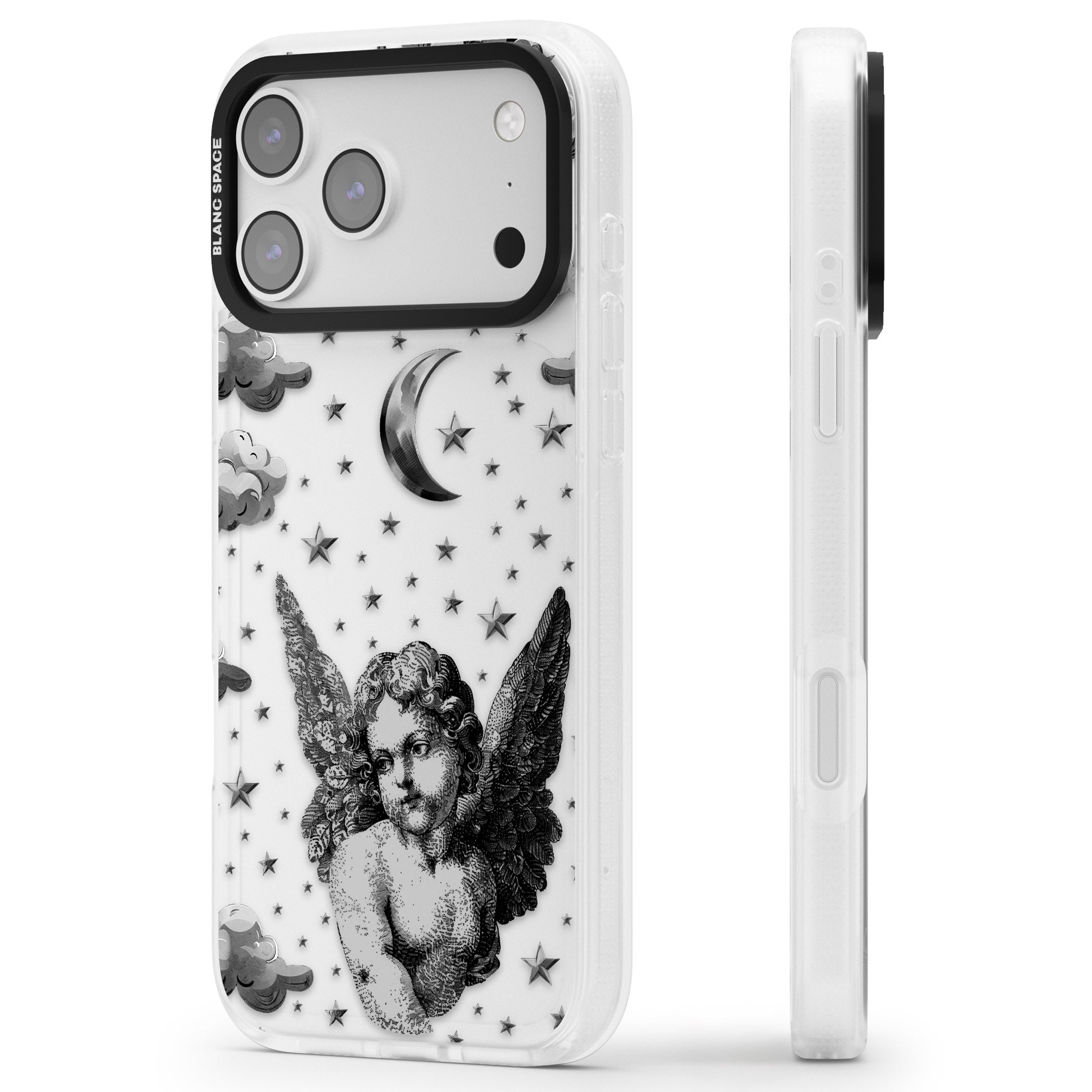 Celestial Cherub iPhone 17 Pro Max Impact Air Clear Phone Case Side Profile