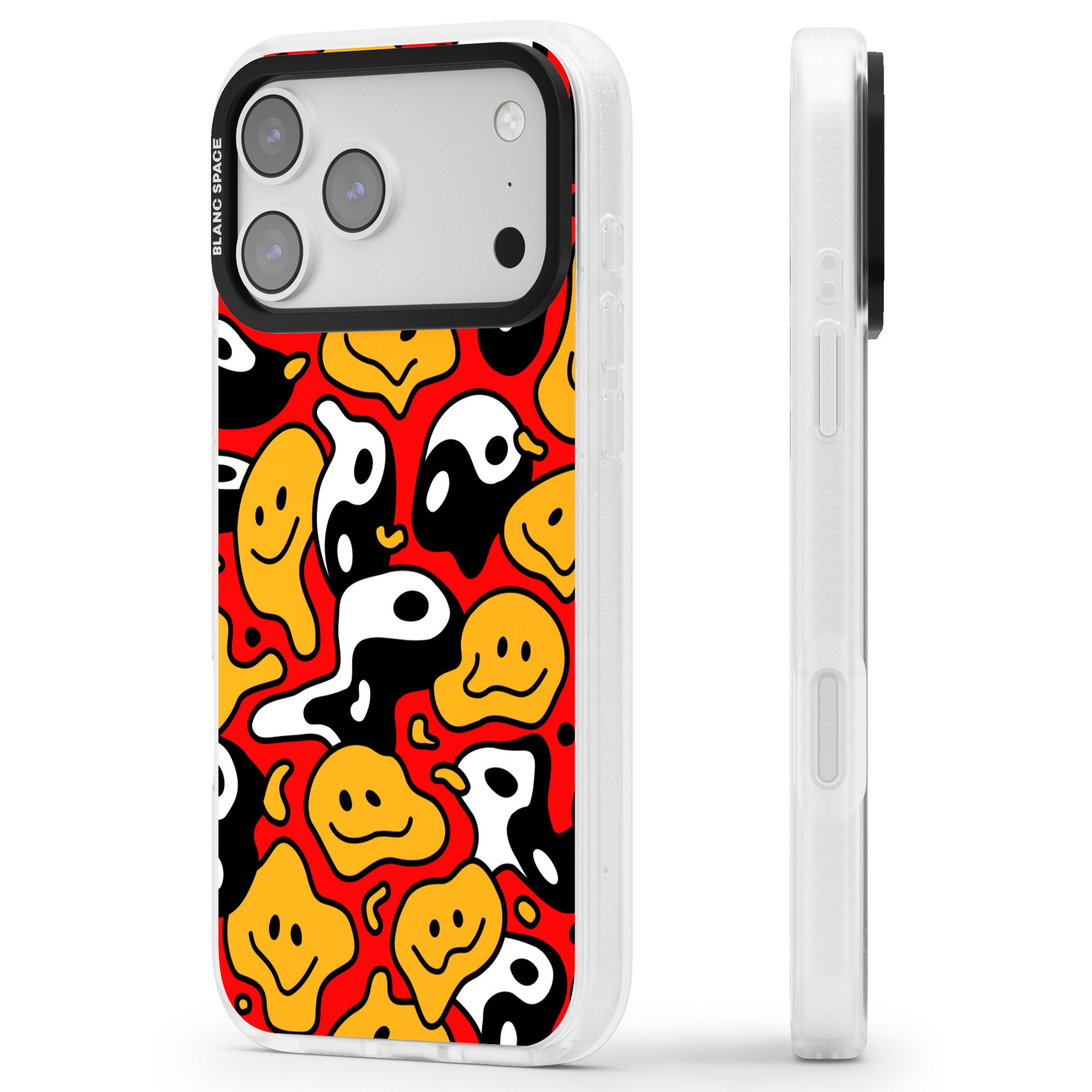 Yin Yang Acid Face iPhone 17 Pro Impact Air Clear Phone Case Side Profile