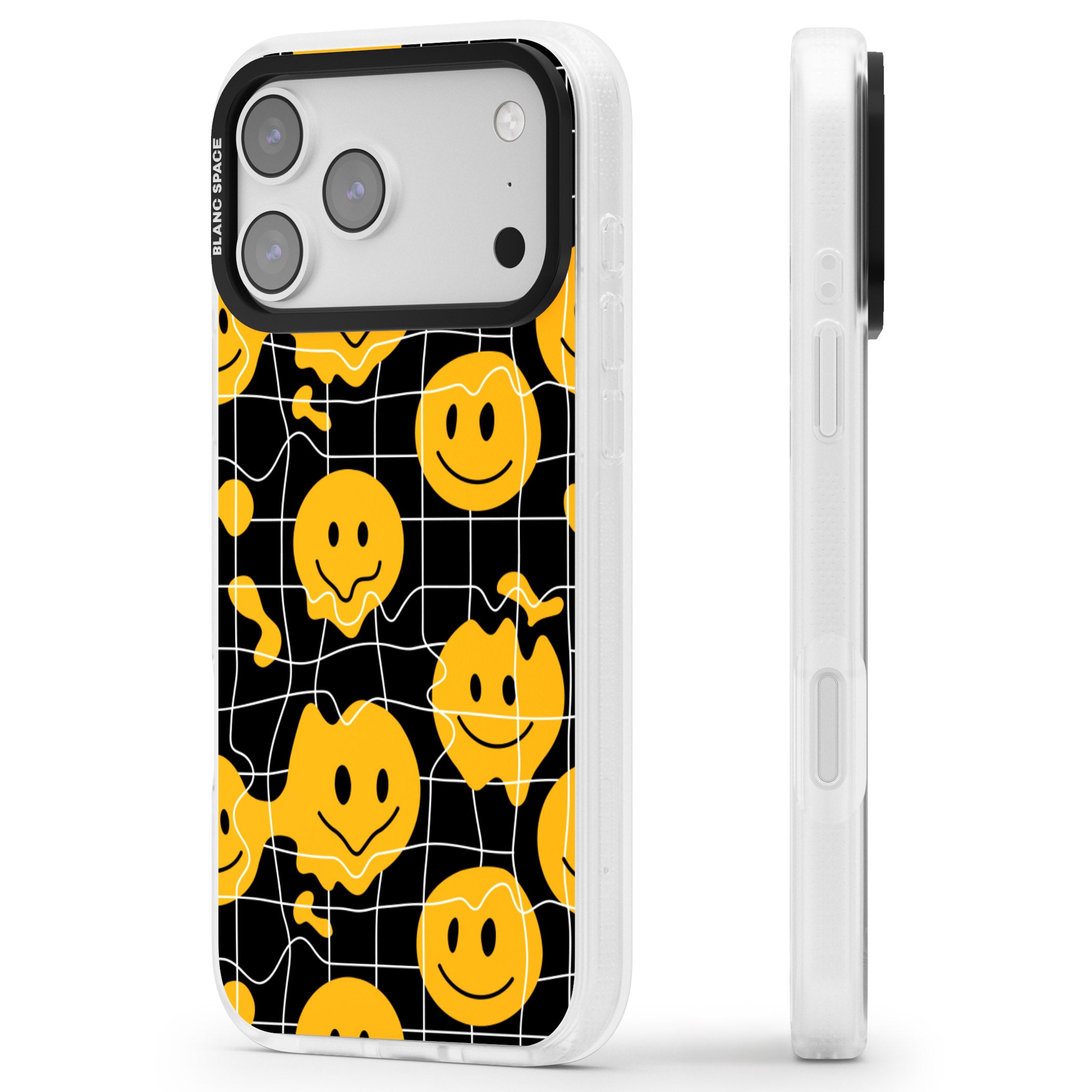 Acid Face Grid Pattern iPhone 17 Pro Max Impact Air Clear Phone Case Side Profile