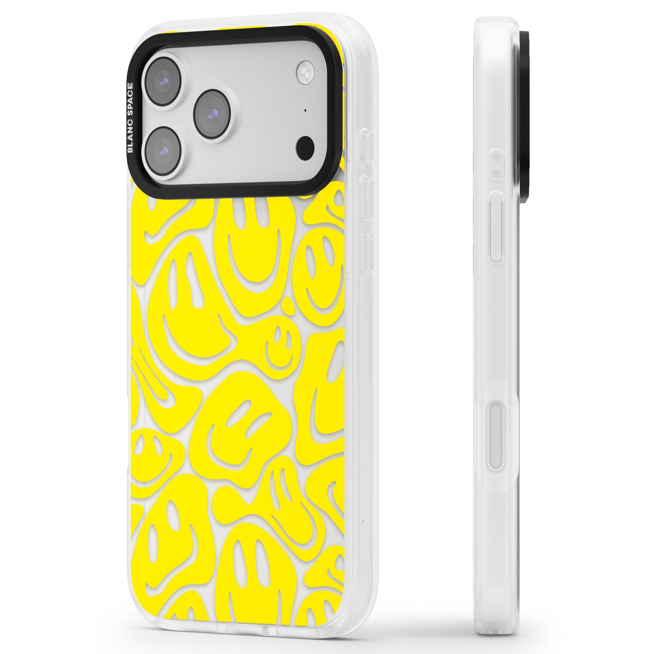 Yellow Acid Faces iPhone 17 Pro Impact Air Clear Phone Case Side Profile