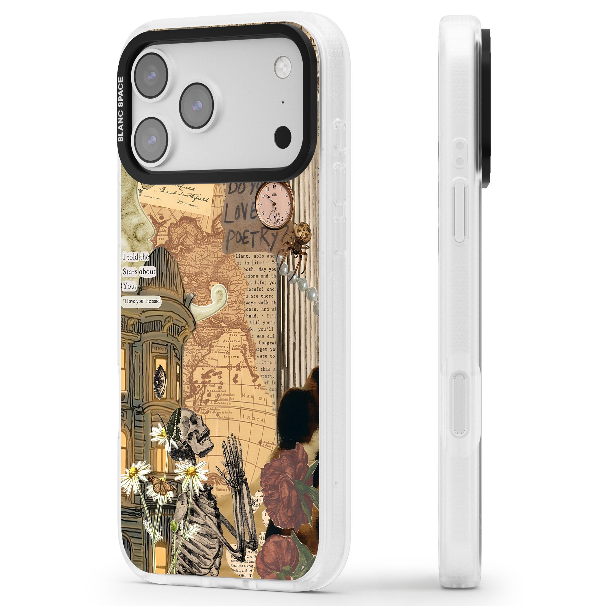 Skeleton Poetry iPhone 17 Pro Impact Air Clear Phone Case Side Profile