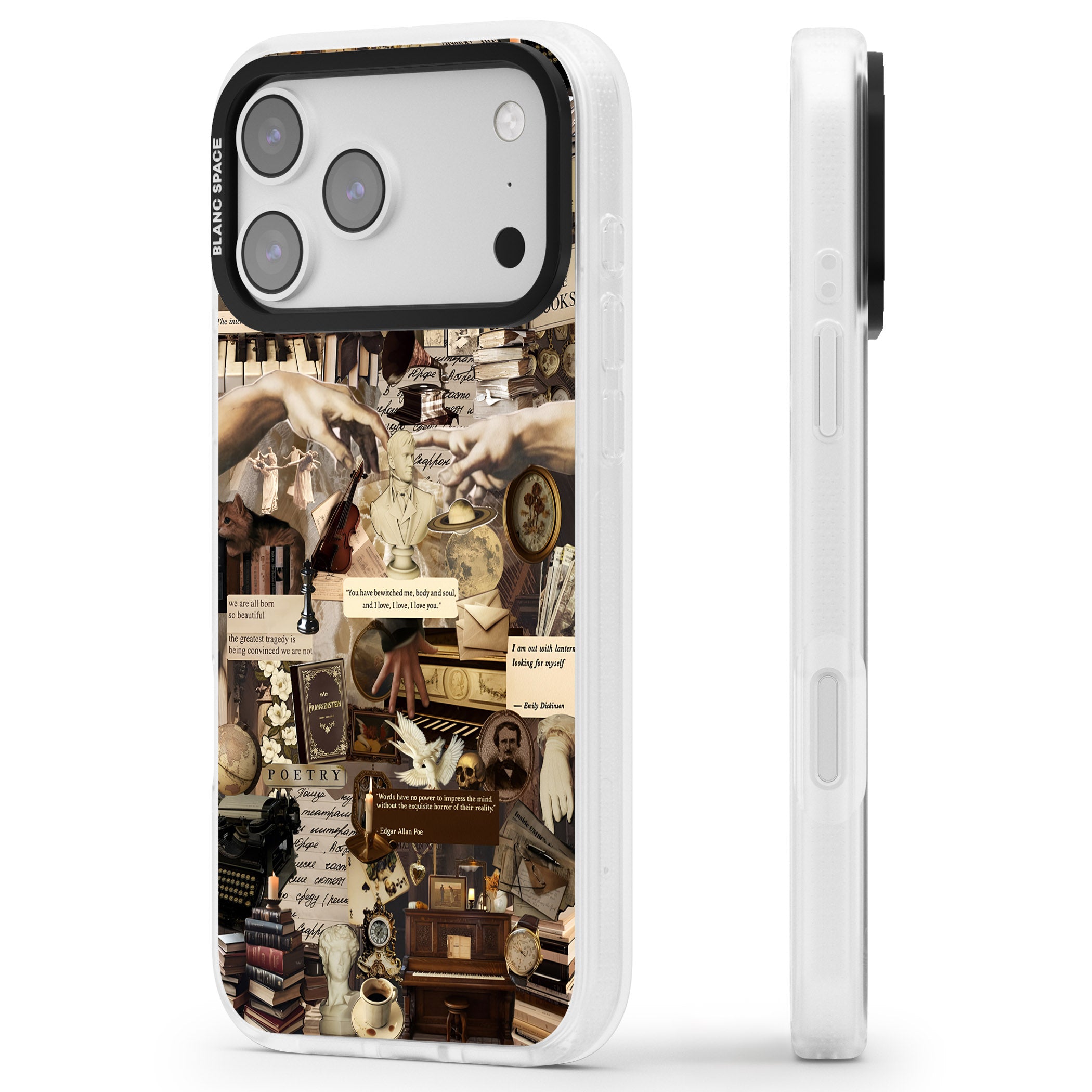 Antique Collage iPhone 17 Pro Max Impact Air Clear Phone Case Side Profile