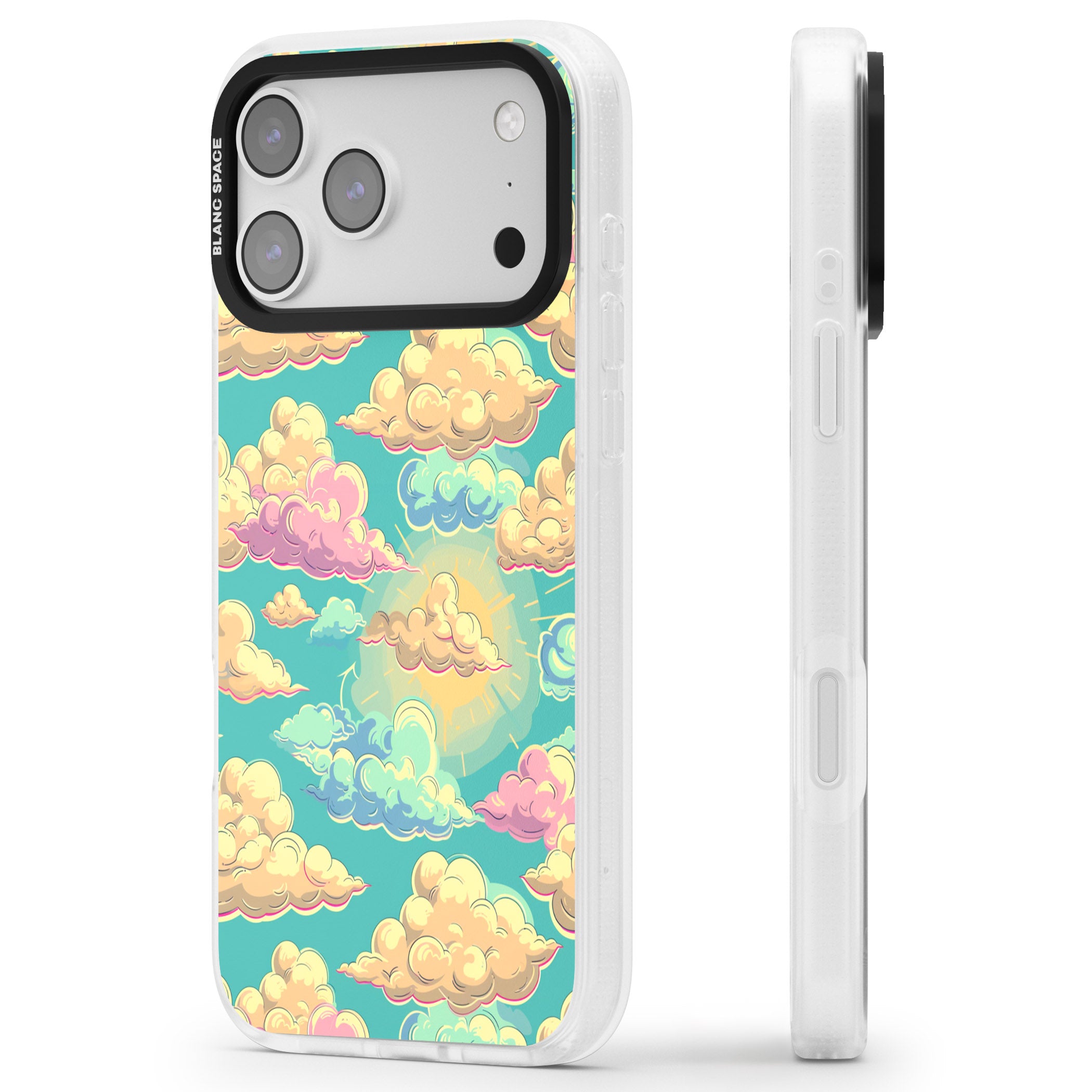 Pastel Clouds iPhone 17 Pro Impact Air Clear Phone Case Side Profile