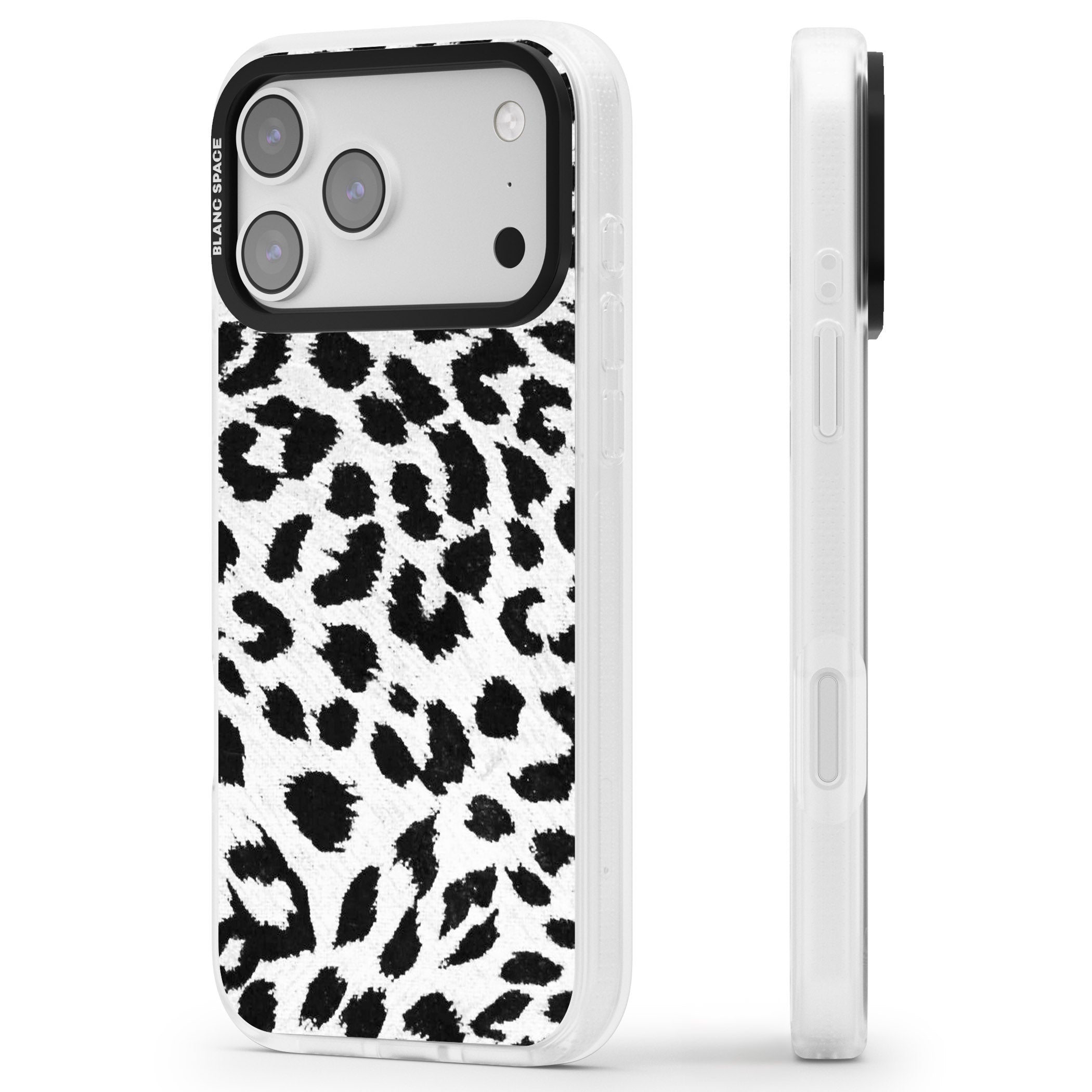 Rar Leopard Print White iPhone 17 Pro Impact Air Clear Phone Case Side Profile