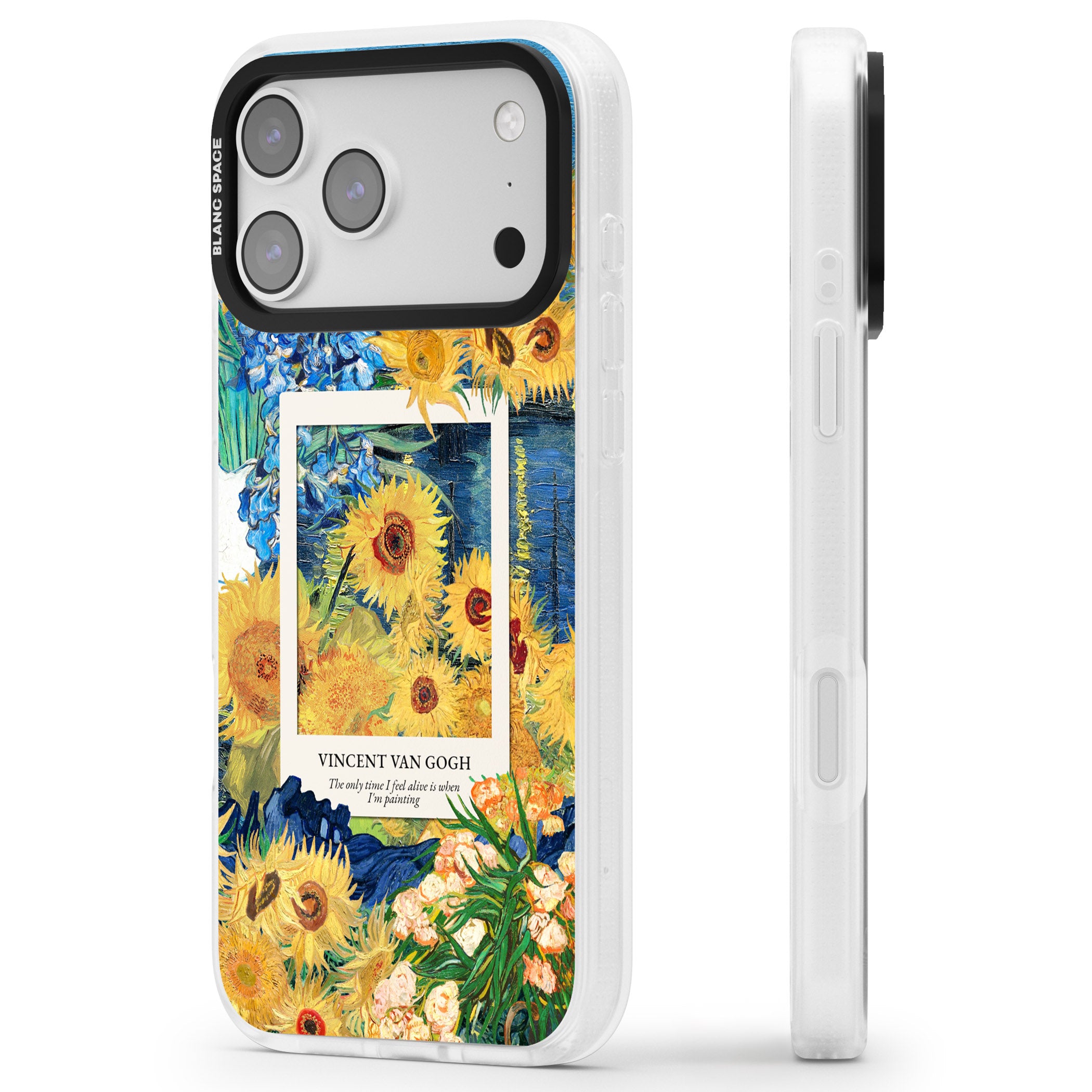 Van Gogh Sunflowers iPhone 17 Pro Max Impact Air Clear Phone Case Side Profile
