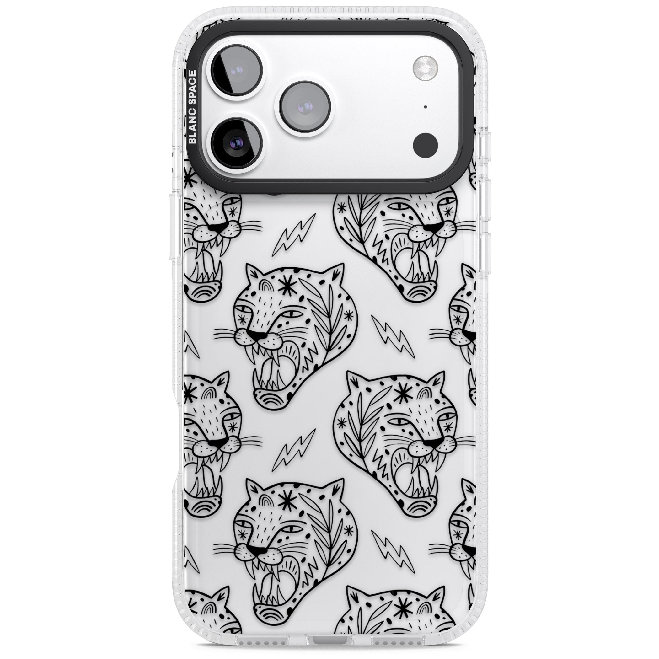 Black Tiger Roar Pattern iPhone 17 Pro Impact Air Clear Phone Case