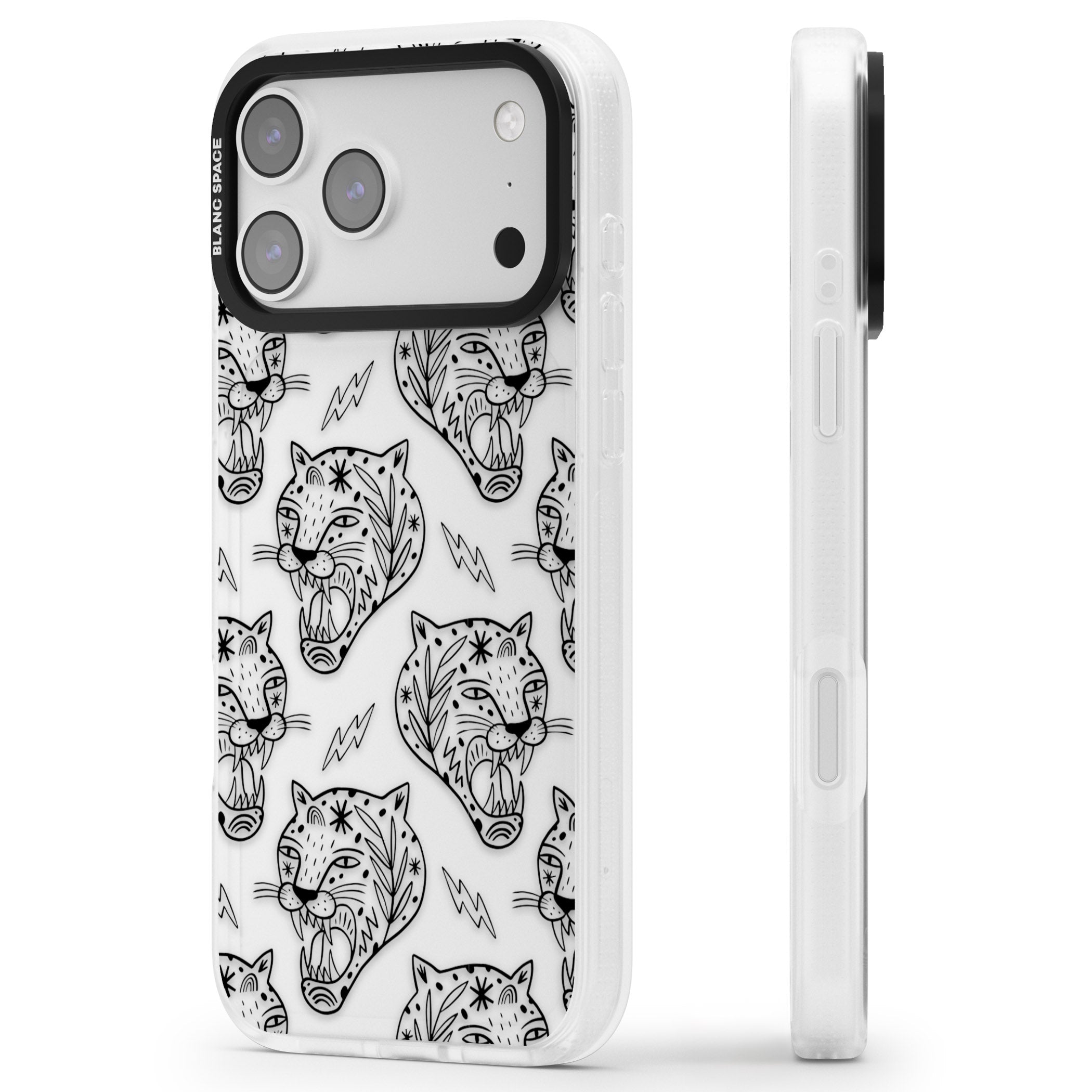 Black Tiger Roar Pattern iPhone 17 Pro Max Impact Air Clear Phone Case Side Profile