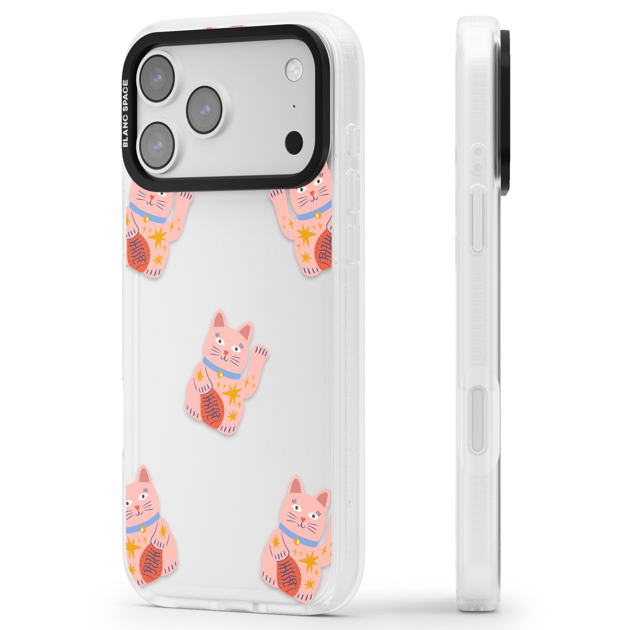 Waving Cat Pattern iPhone 17 Pro Impact Air Clear Phone Case Side Profile