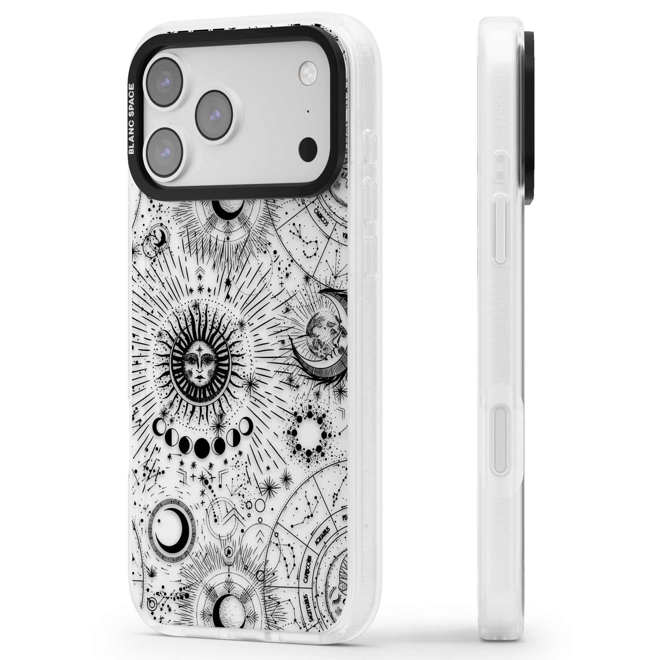 Suns & Zodiac Solar Chart iPhone 17 Pro Max Impact Air Clear Phone Case Side Profile