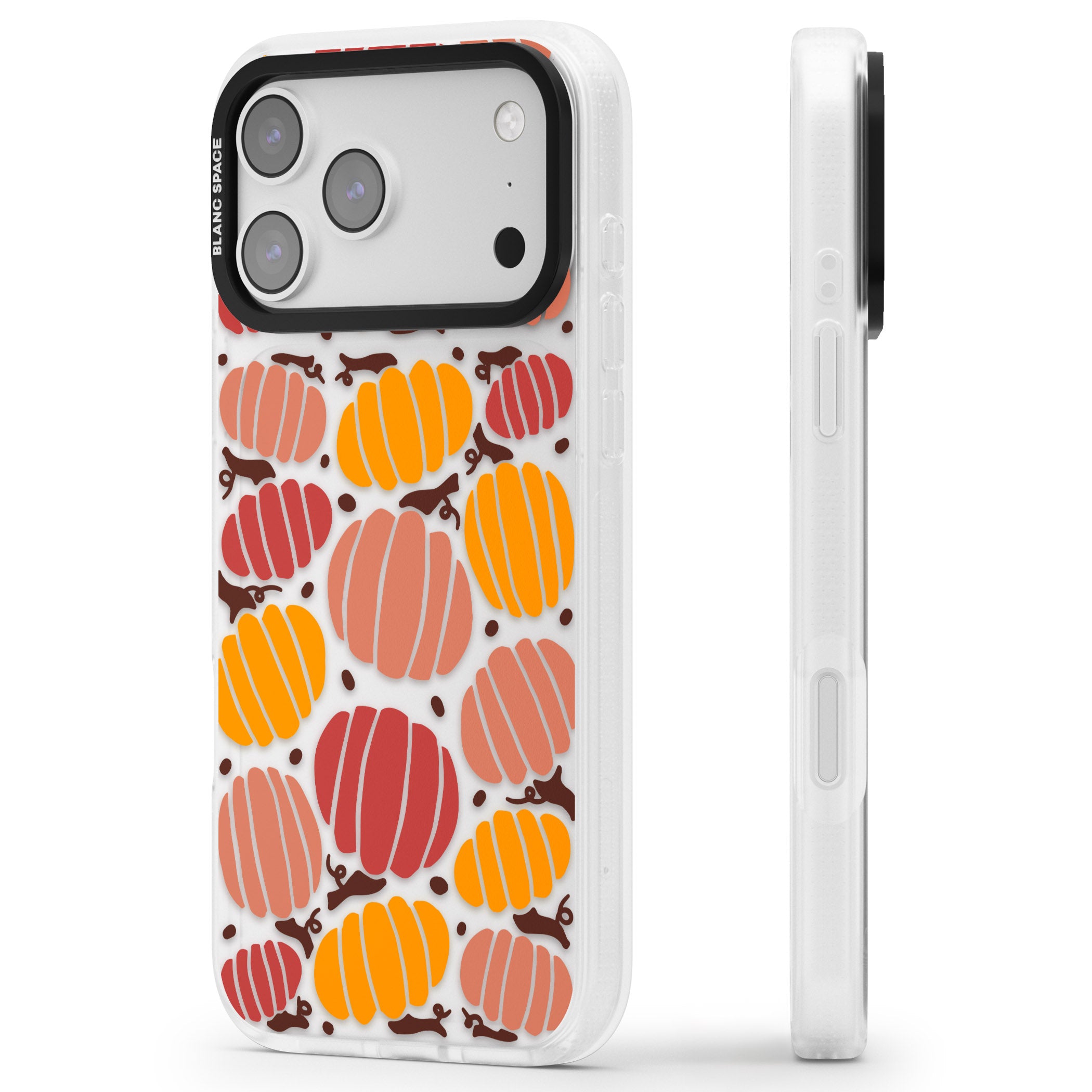 Autumn Pumpkin Patch iPhone 17 Pro Max Impact Air Clear Phone Case Side Profile