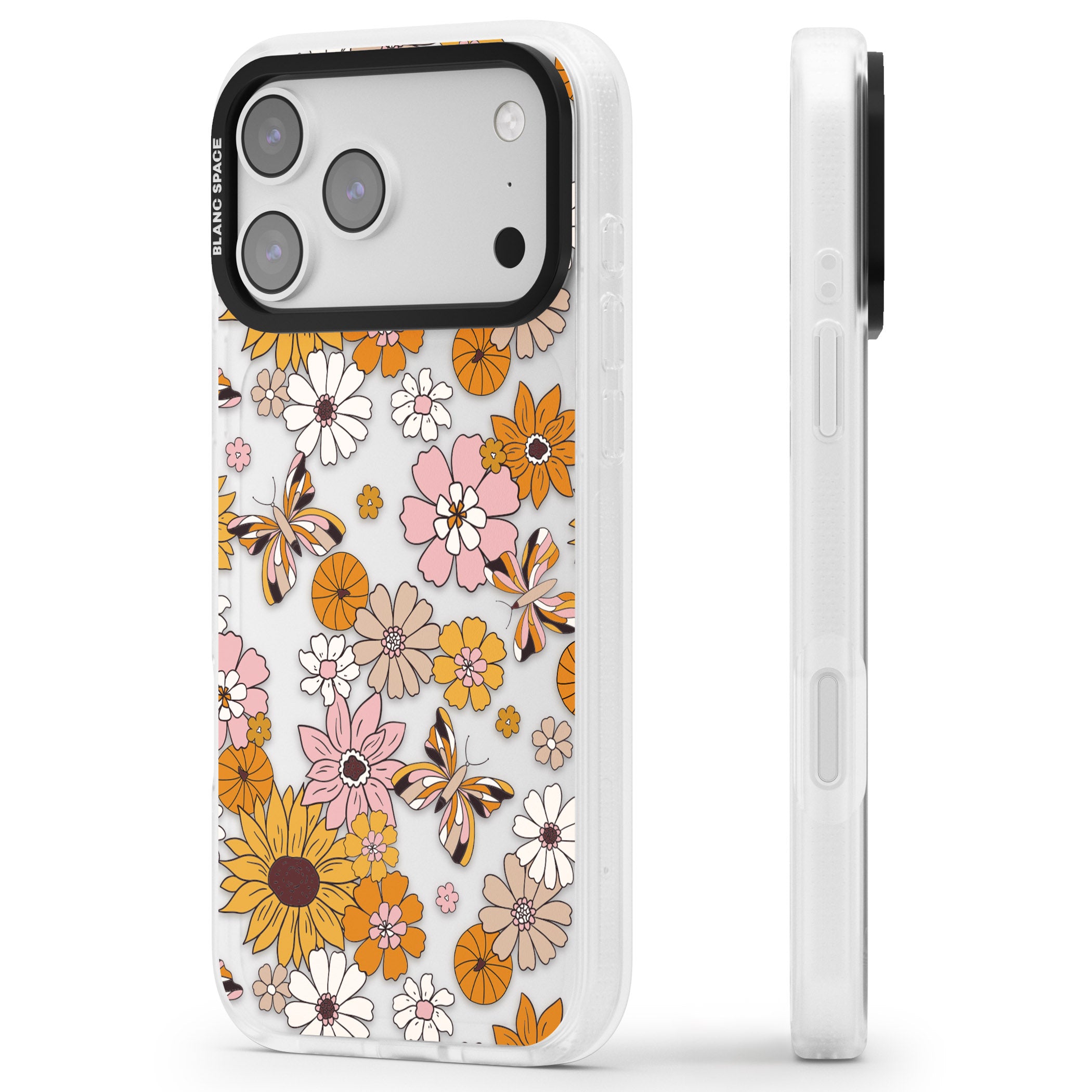 Butterfly Bloom Autumn Floral iPhone 17 Pro Max Impact Air Clear Phone Case Side Profile