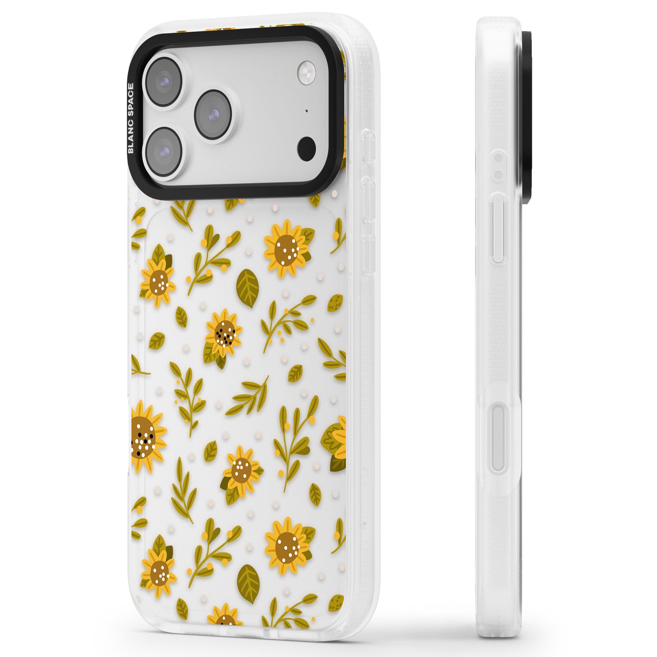 Bees & Sunflowers iPhone 17 Pro Max Impact Air Clear Phone Case Side Profile