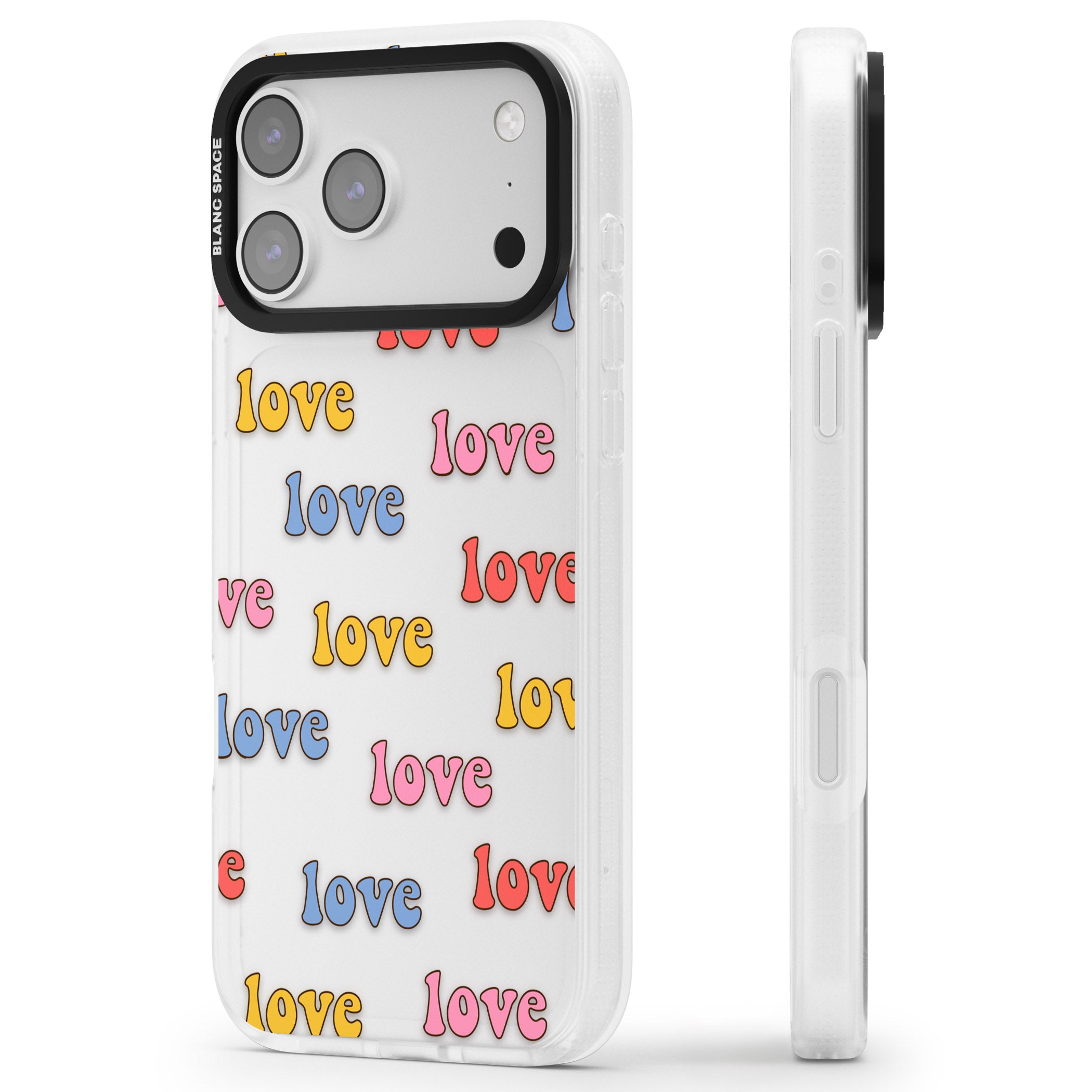 Love Pattern iPhone 17 Pro Impact Air Clear Phone Case Side Profile