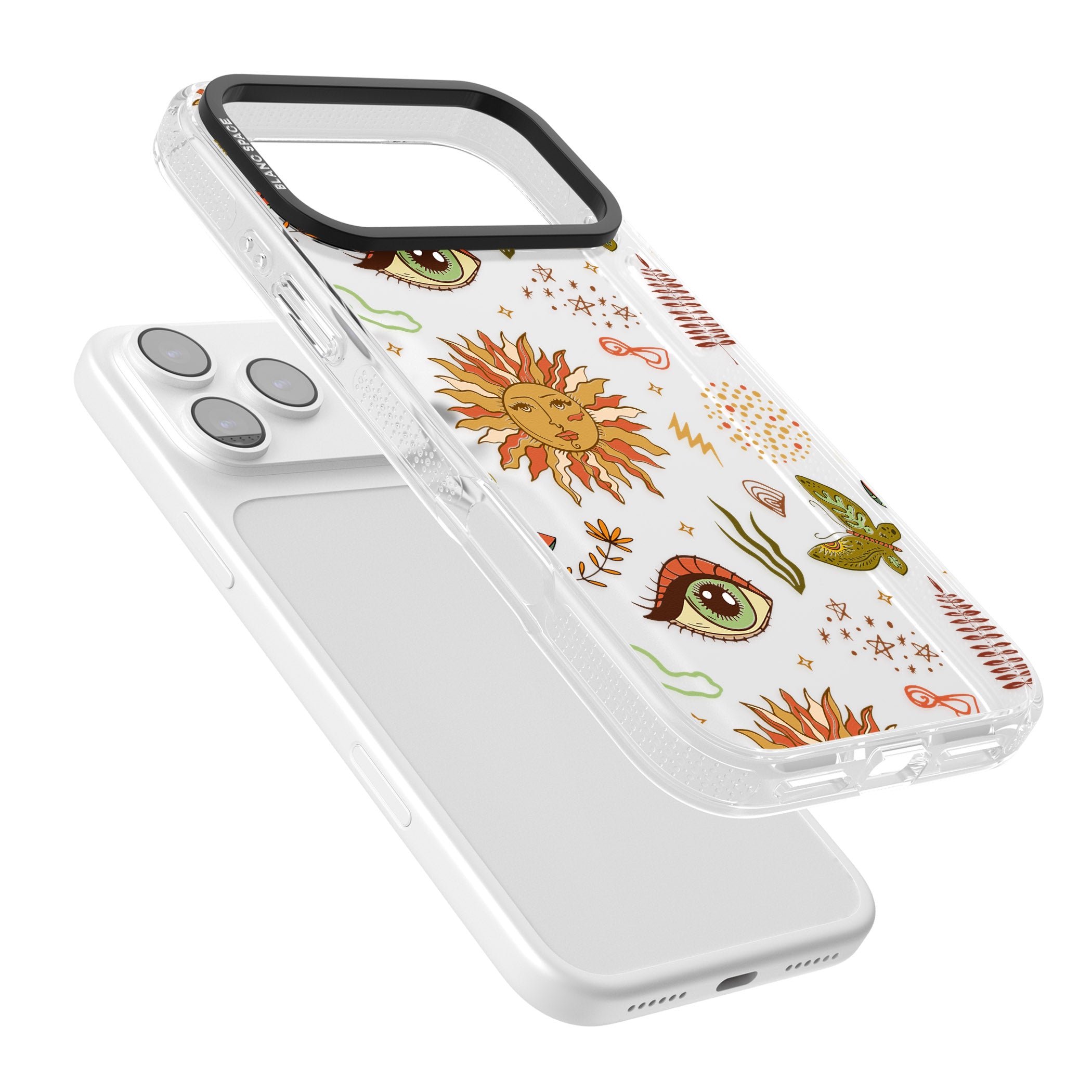 Boho Celestial Sun & Eye Pattern iPhone 17 Pro Impact Air Clear Phone Case Colours
