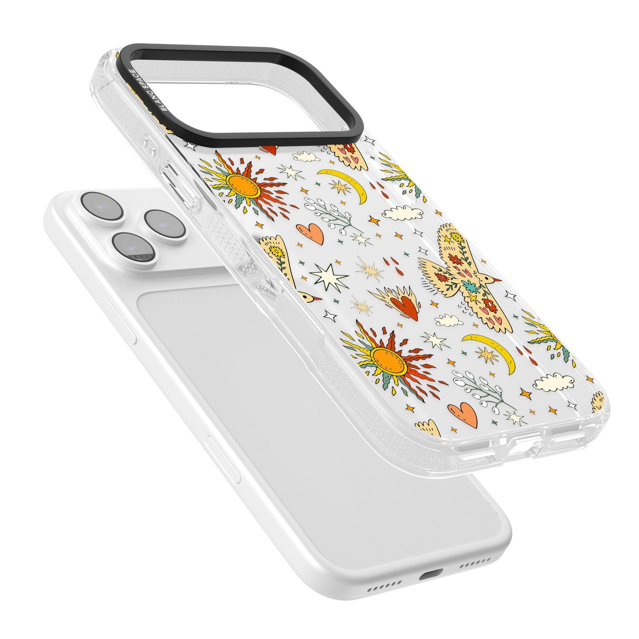 Boho Celestial Floral Bird Sun iPhone 17 Pro Impact Air Clear Phone Case Colours