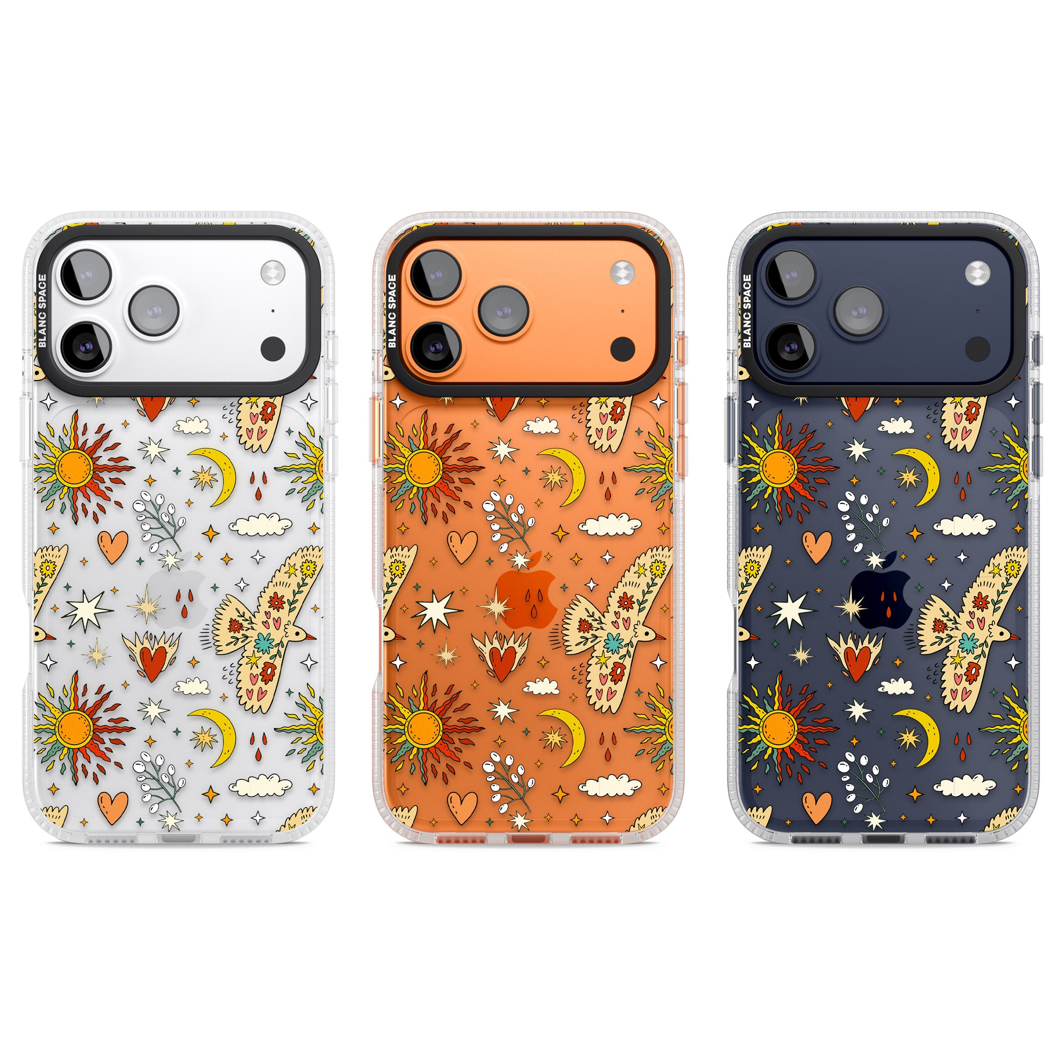 Boho Celestial Floral Bird Sun iPhone 17 Pro Impact Air Clear Phone Case APT Impact Protection