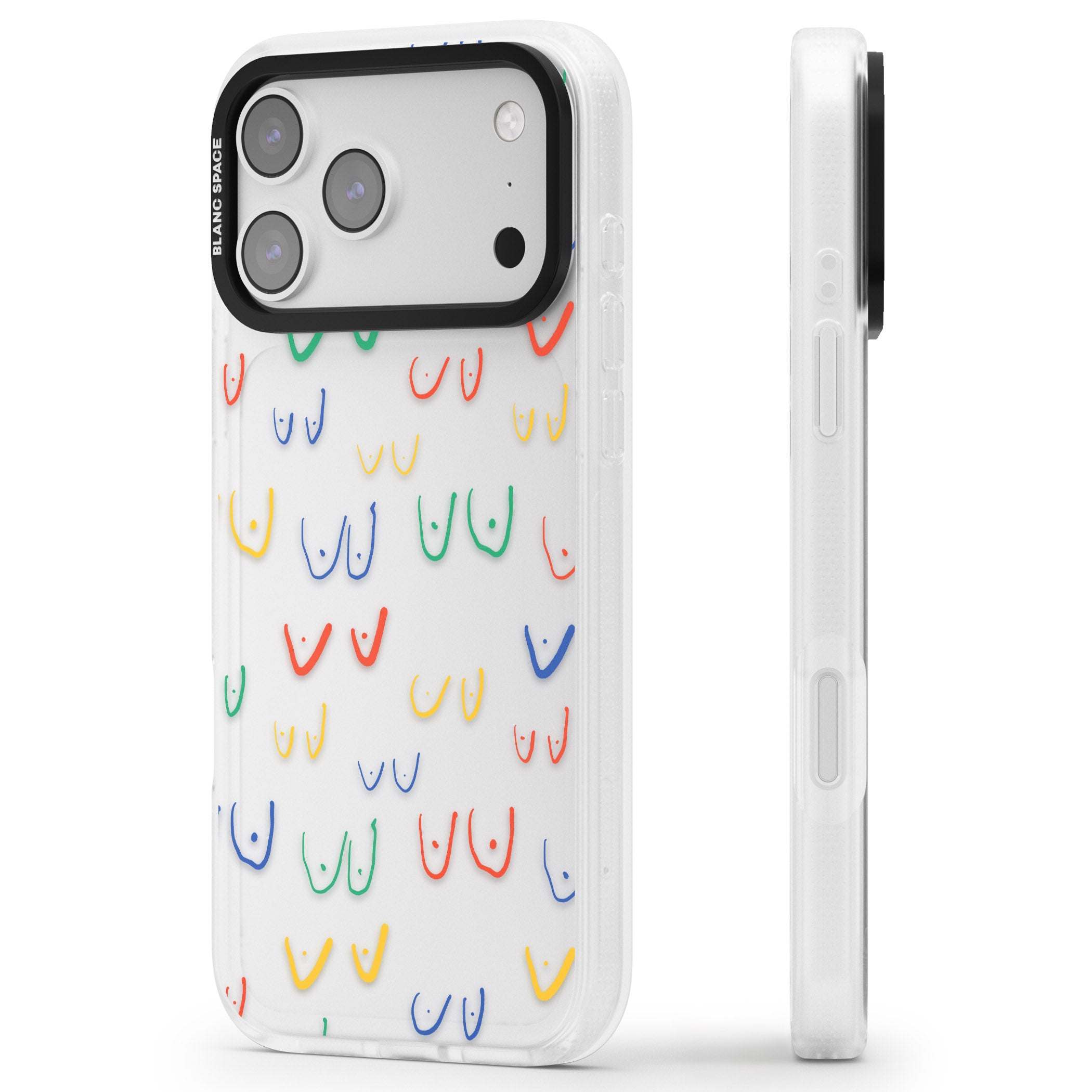 Boob Pattern (Mixed Colours) iPhone 17 Pro Max Impact Air Clear Phone Case Side Profile
