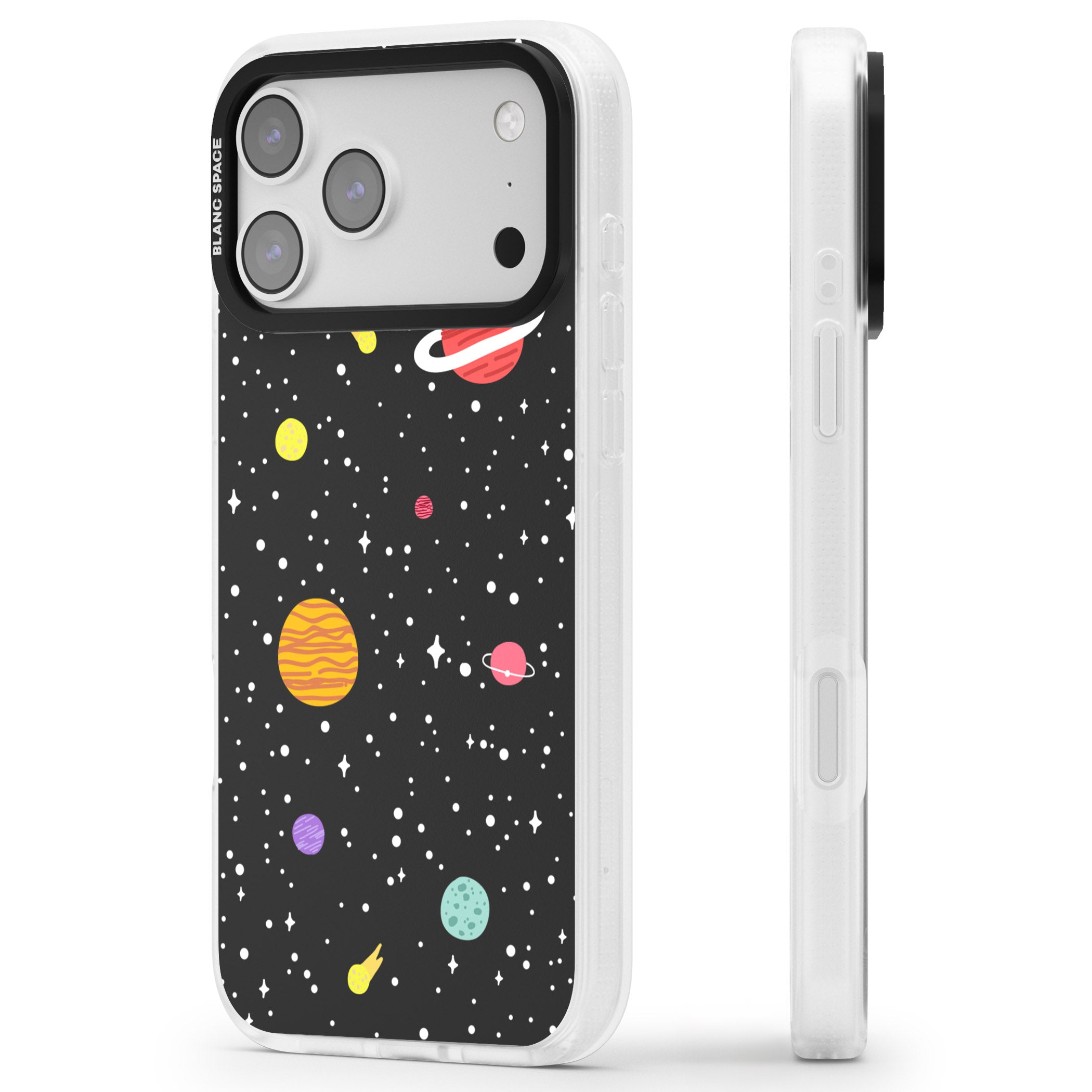 Cute Cartoon Planets iPhone 17 Pro Max Impact Air Clear Phone Case Side Profile
