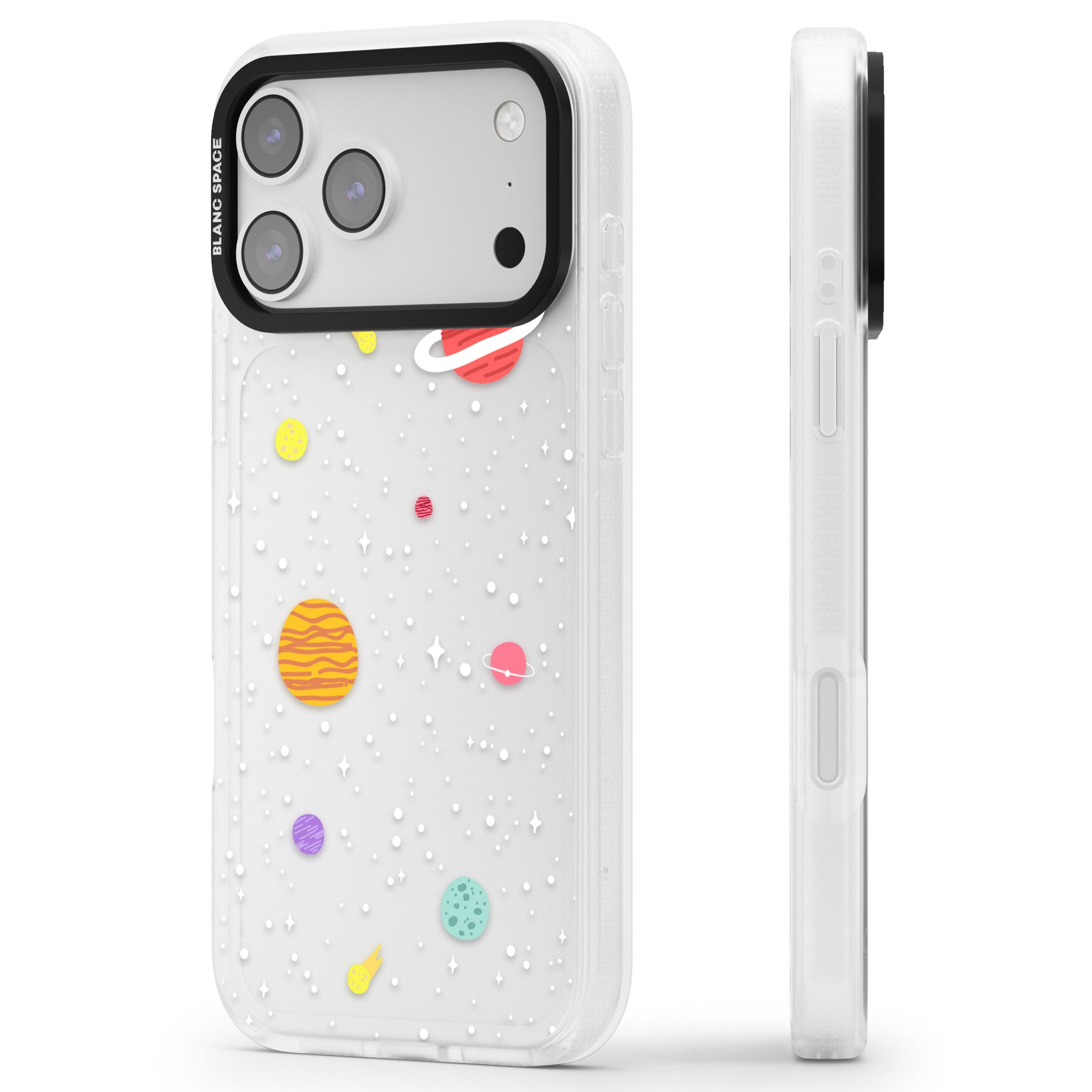 Cute Cartoon Planets (Clear) iPhone 17 Pro Max Impact Air Clear Phone Case Side Profile
