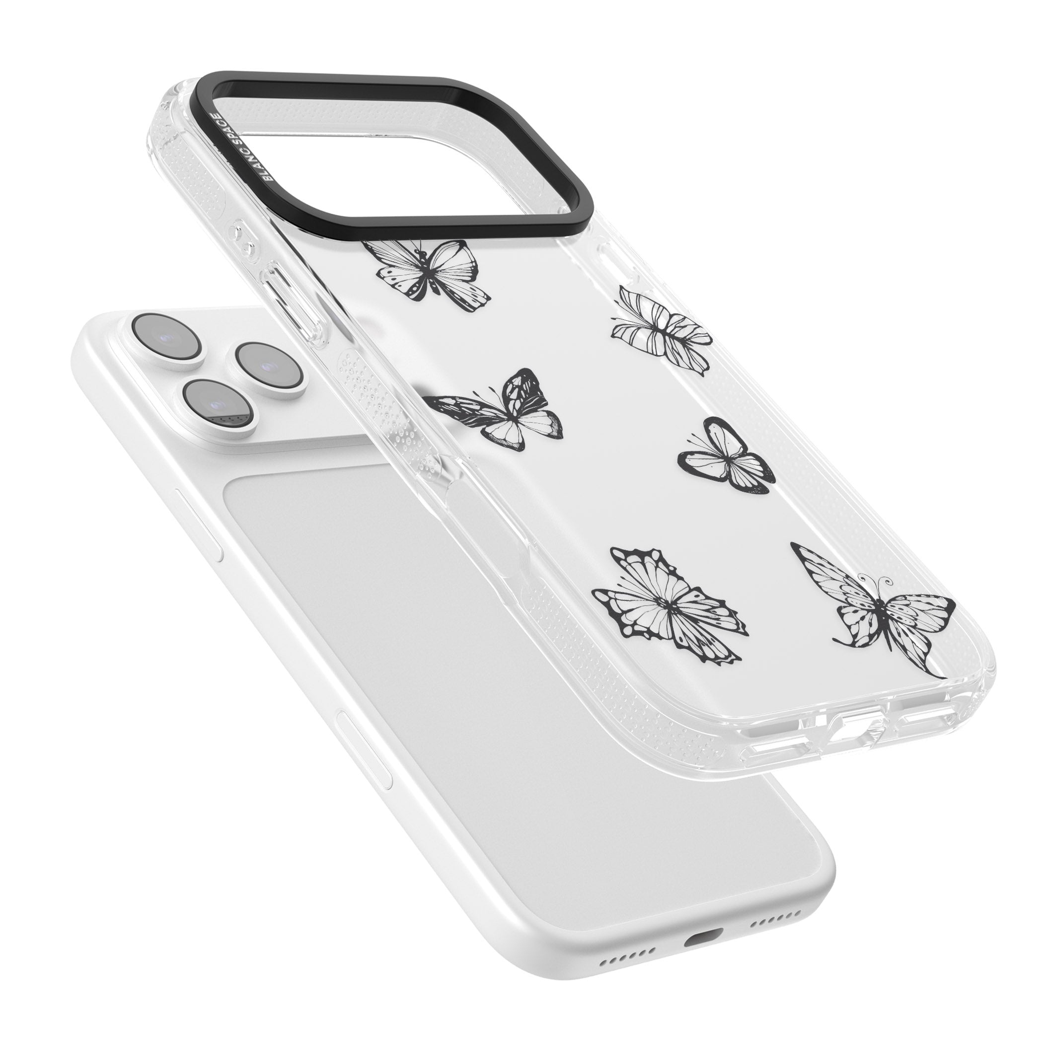 Grey Butterfly Line Pattern iPhone 17 Pro Impact Air Clear Phone Case Colours