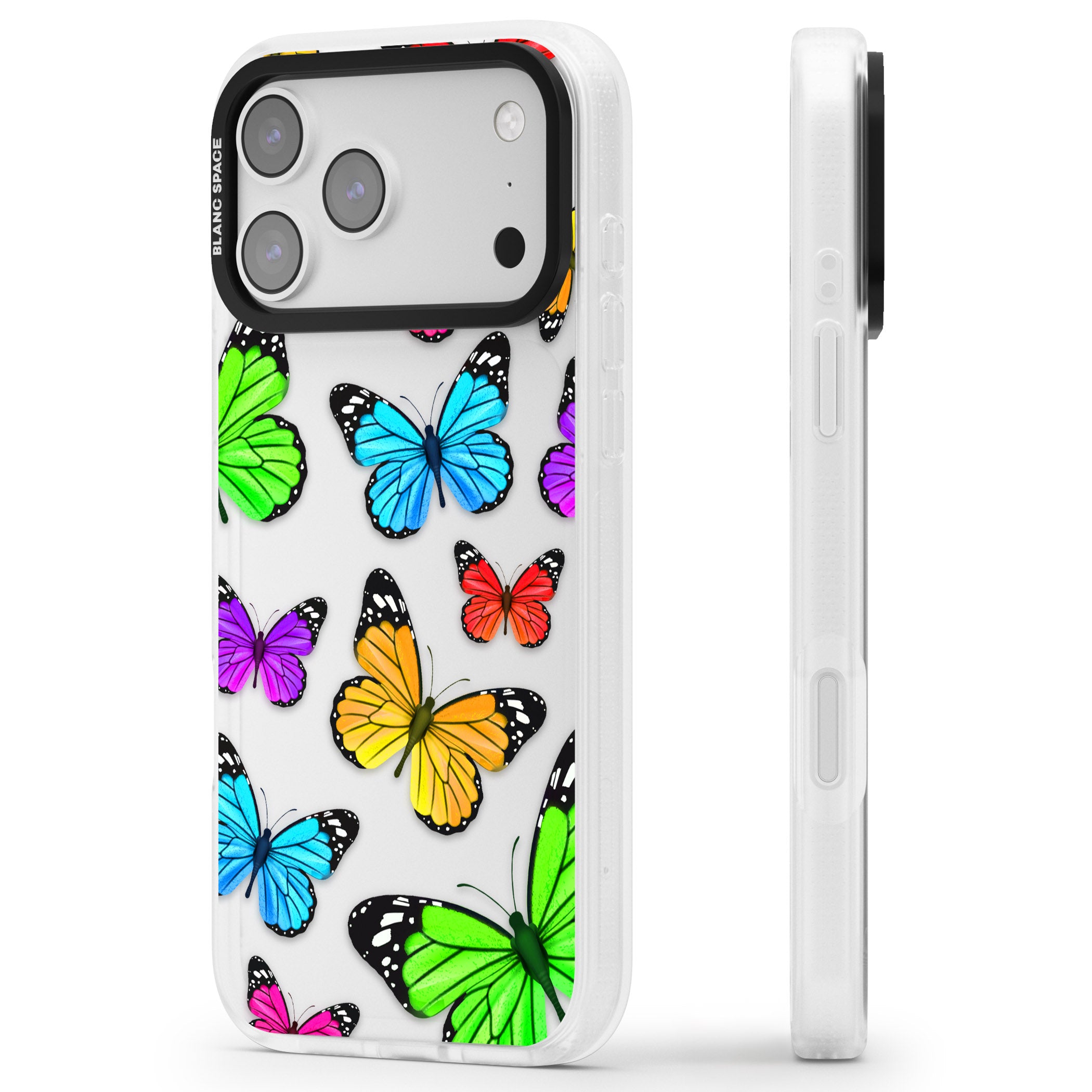 Vibrant Butterflies iPhone 17 Pro Max Impact Air Clear Phone Case Side Profile
