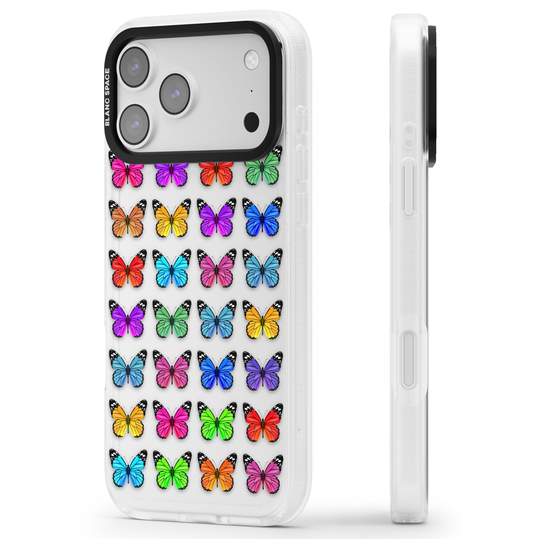 Colourful Butterfly Pattern iPhone 17 Pro Max Impact Air Clear Phone Case Side Profile