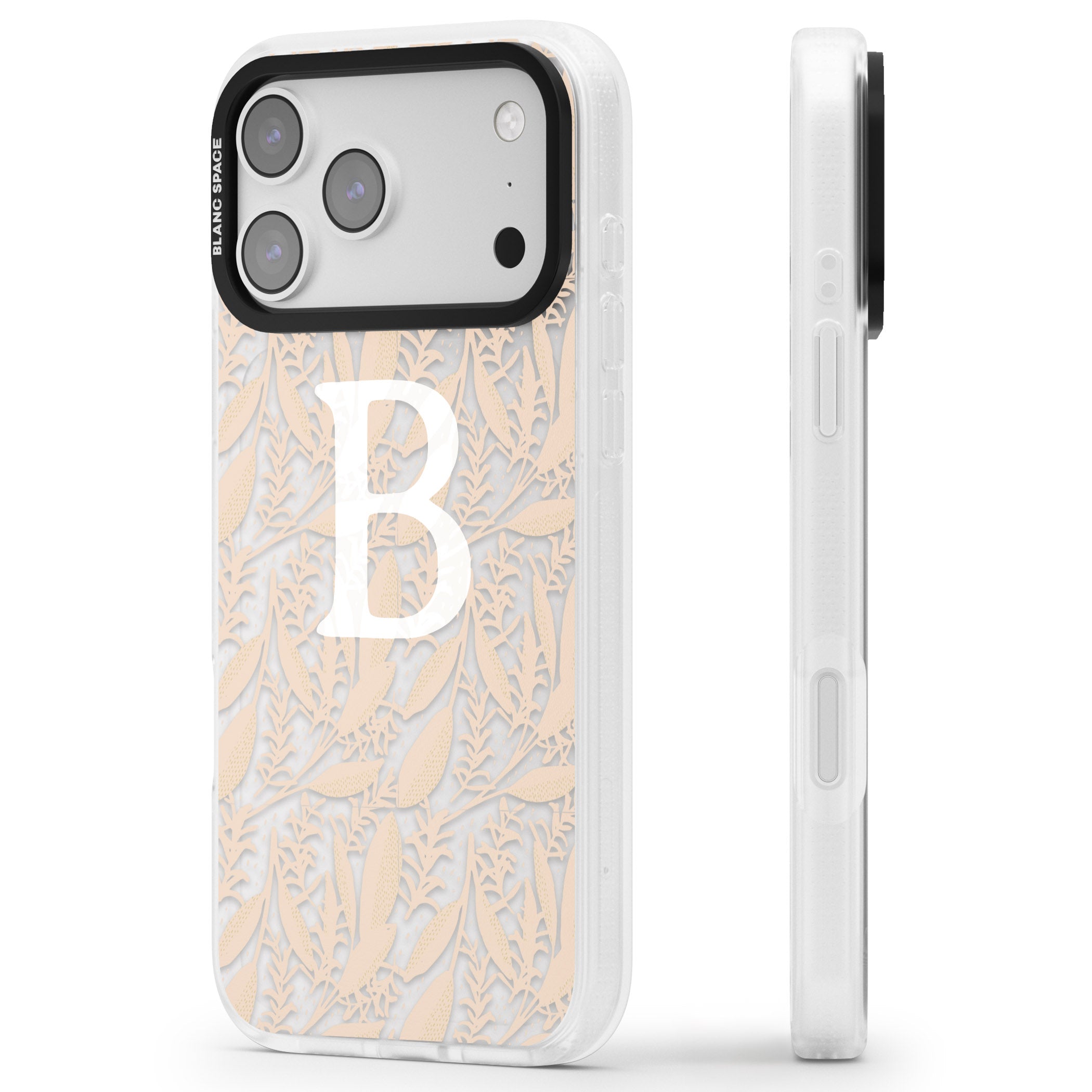 Personalised Monogram Subtle Abstract Floral iPhone 17 Pro Max Impact Air Clear Phone Case Side Profile