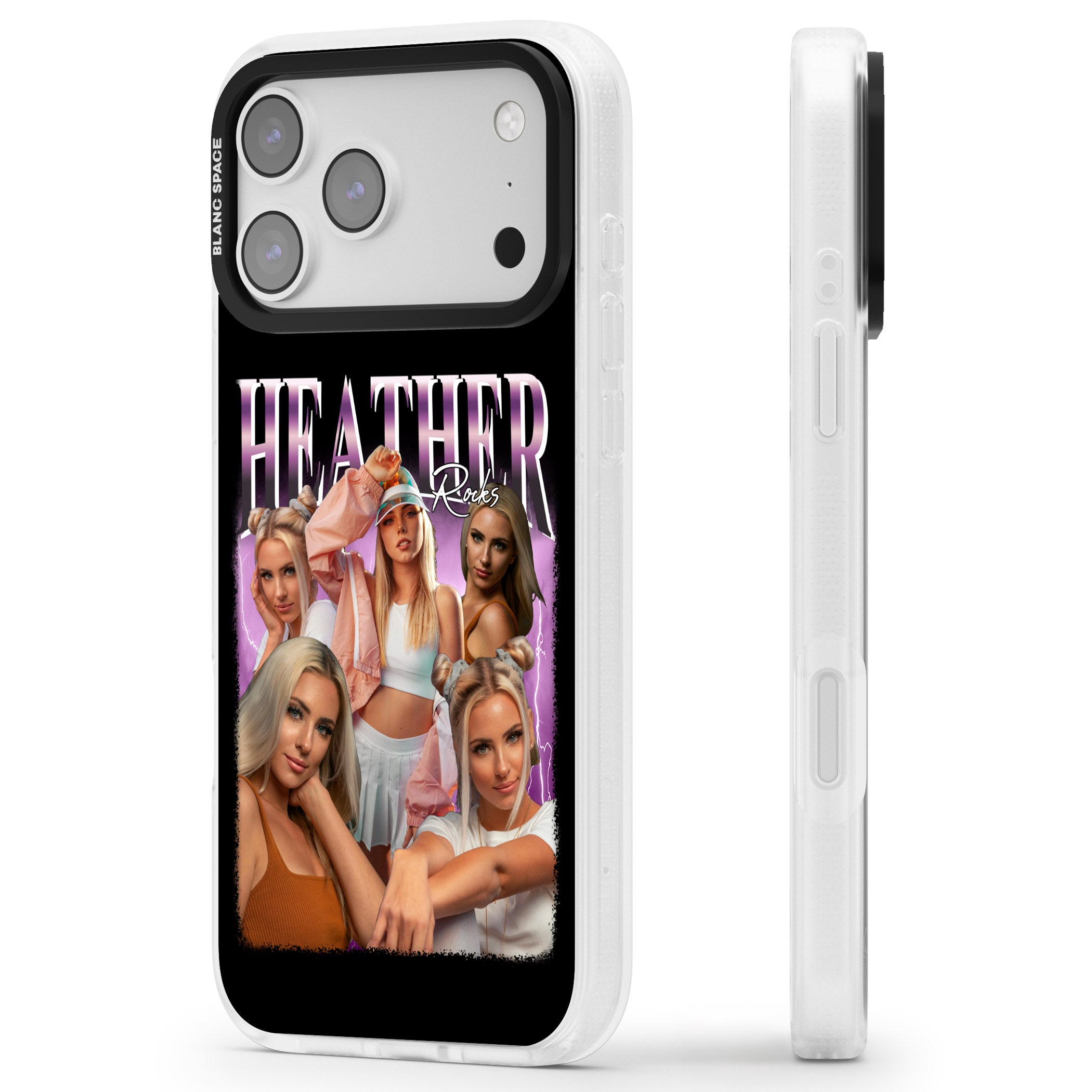 Personalised Airbrush Name & Photo Collage (Pink) iPhone 17 Pro Max Impact Air Clear Phone Case Side Profile