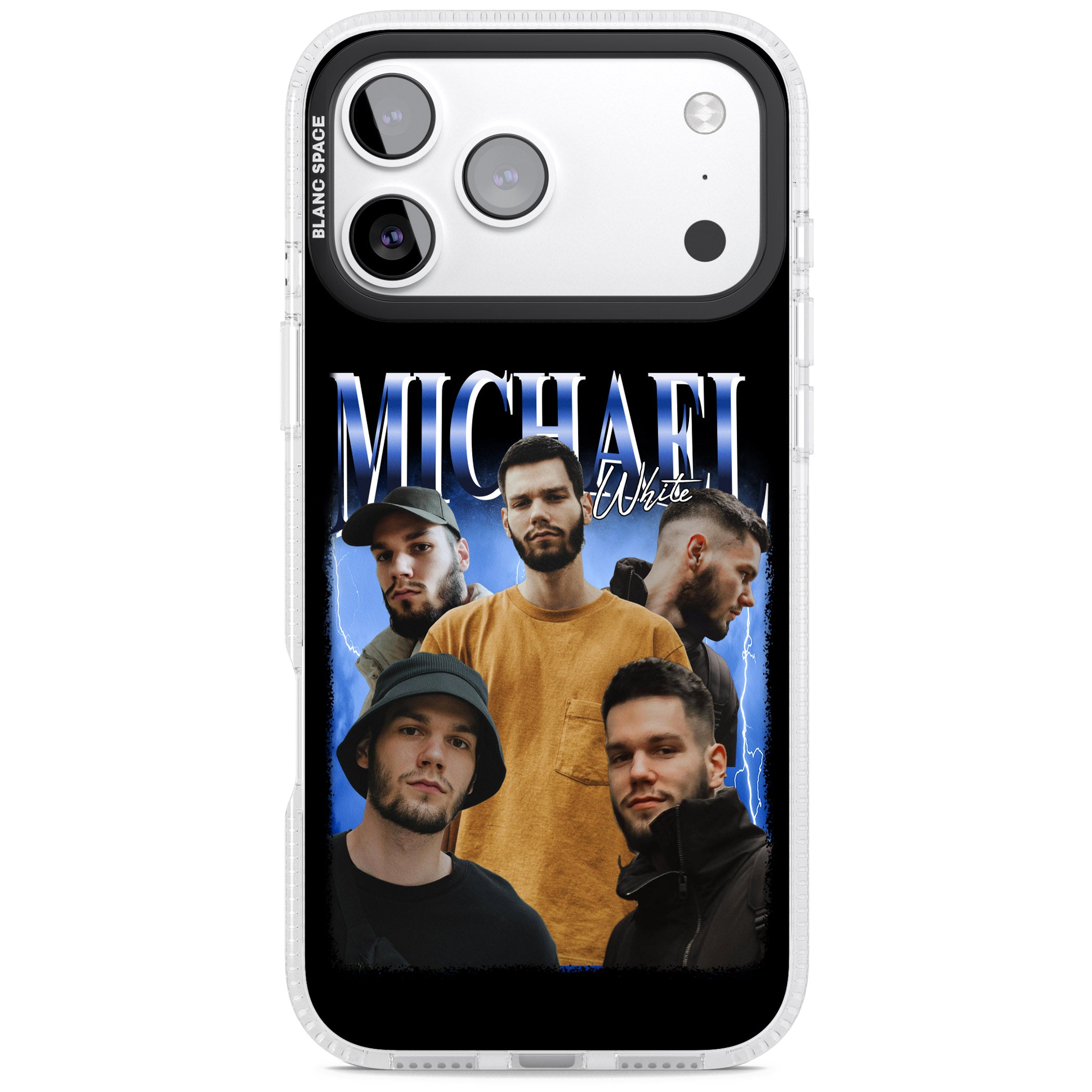 Personalised Airbrush Name & Photo Collage (Blue) iPhone 17 Pro Impact Air Clear Phone Case