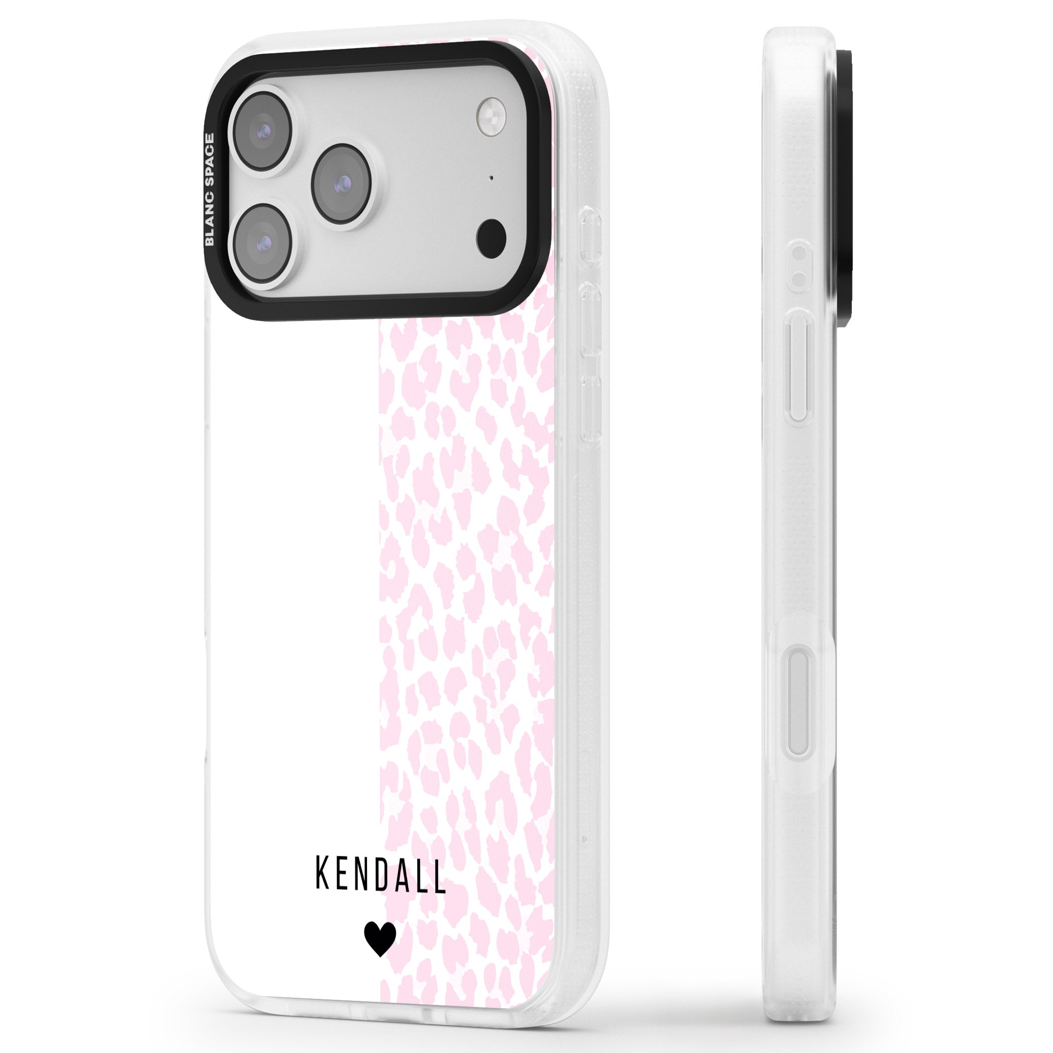 Personalised Pink Leopard iPhone 17 Pro Max Impact Air Clear Phone Case Side Profile