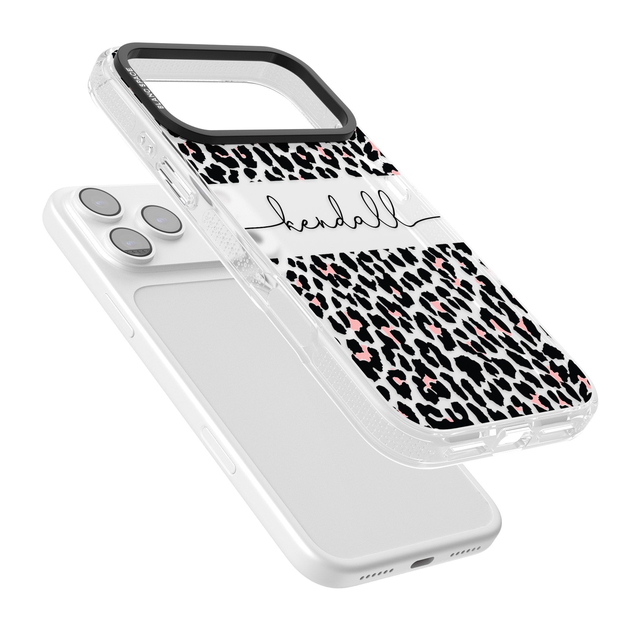 Personalised Cursive Leopard Spots iPhone 17 Pro Max Impact Air Clear Phone Case Colours